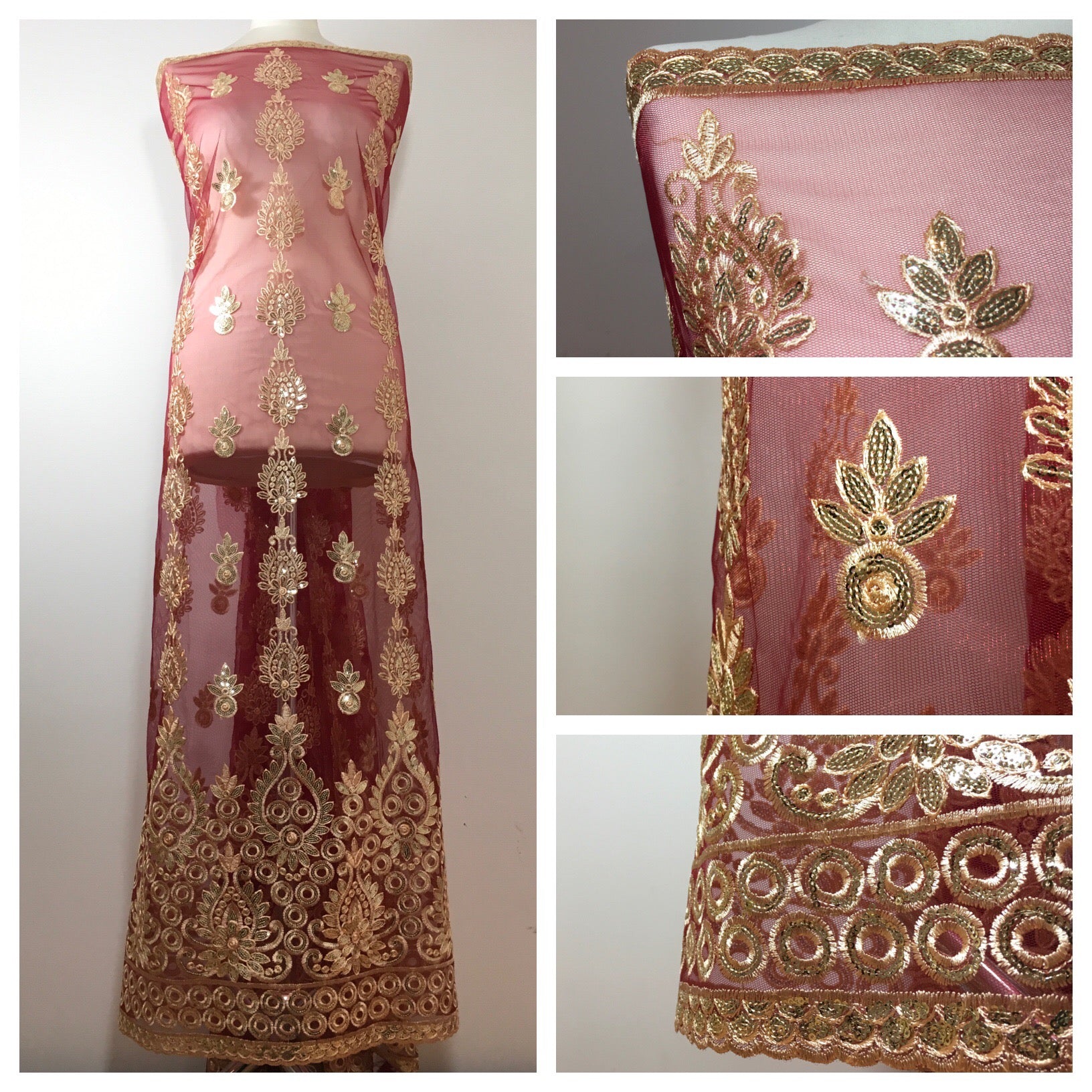 Golden Embroidered Scalloped edge Dress tulle net Fabric 55' Wide M799 Mtex