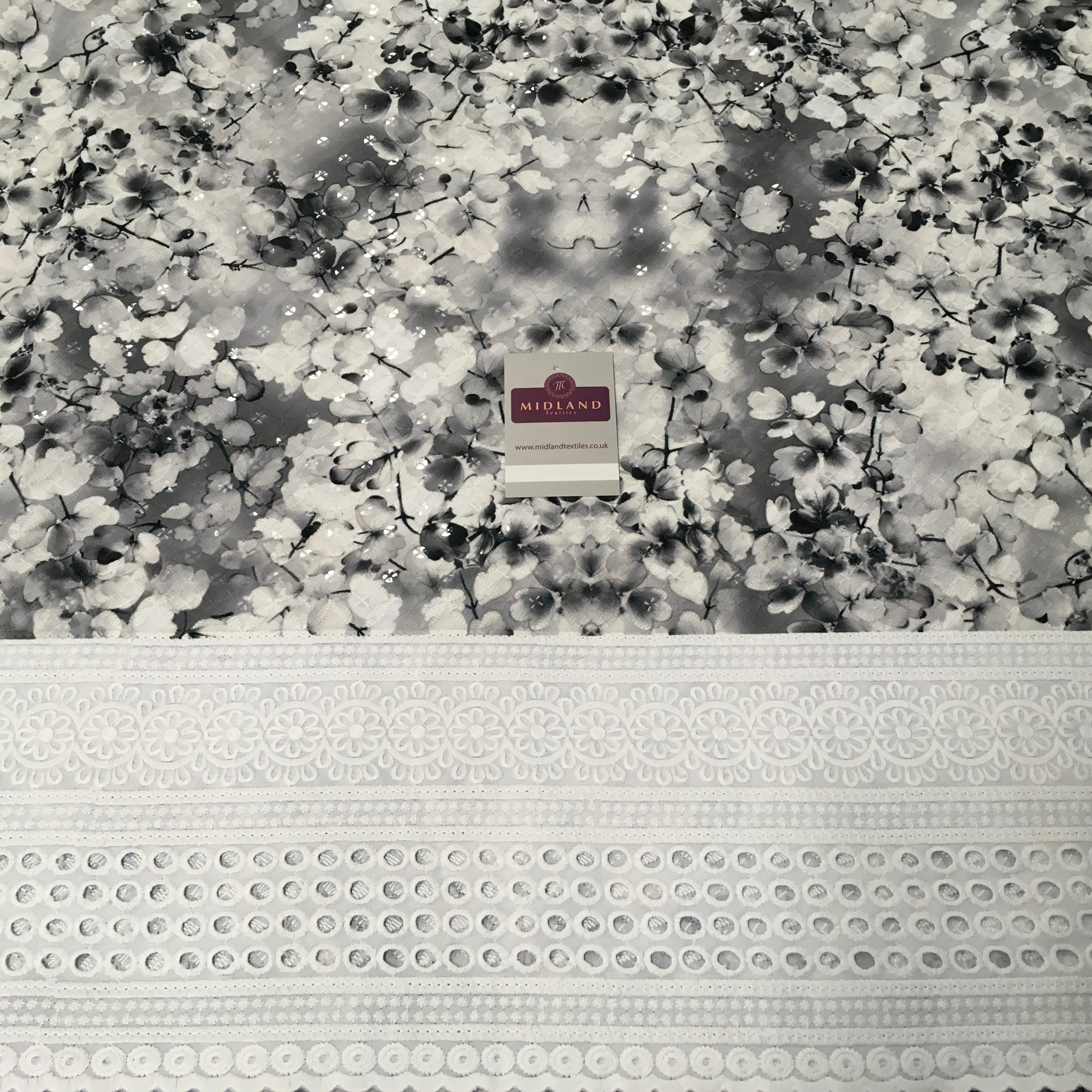 Digital Printed Cotton Border with Sequin Fabric 55' Wide MQ995 Mtex