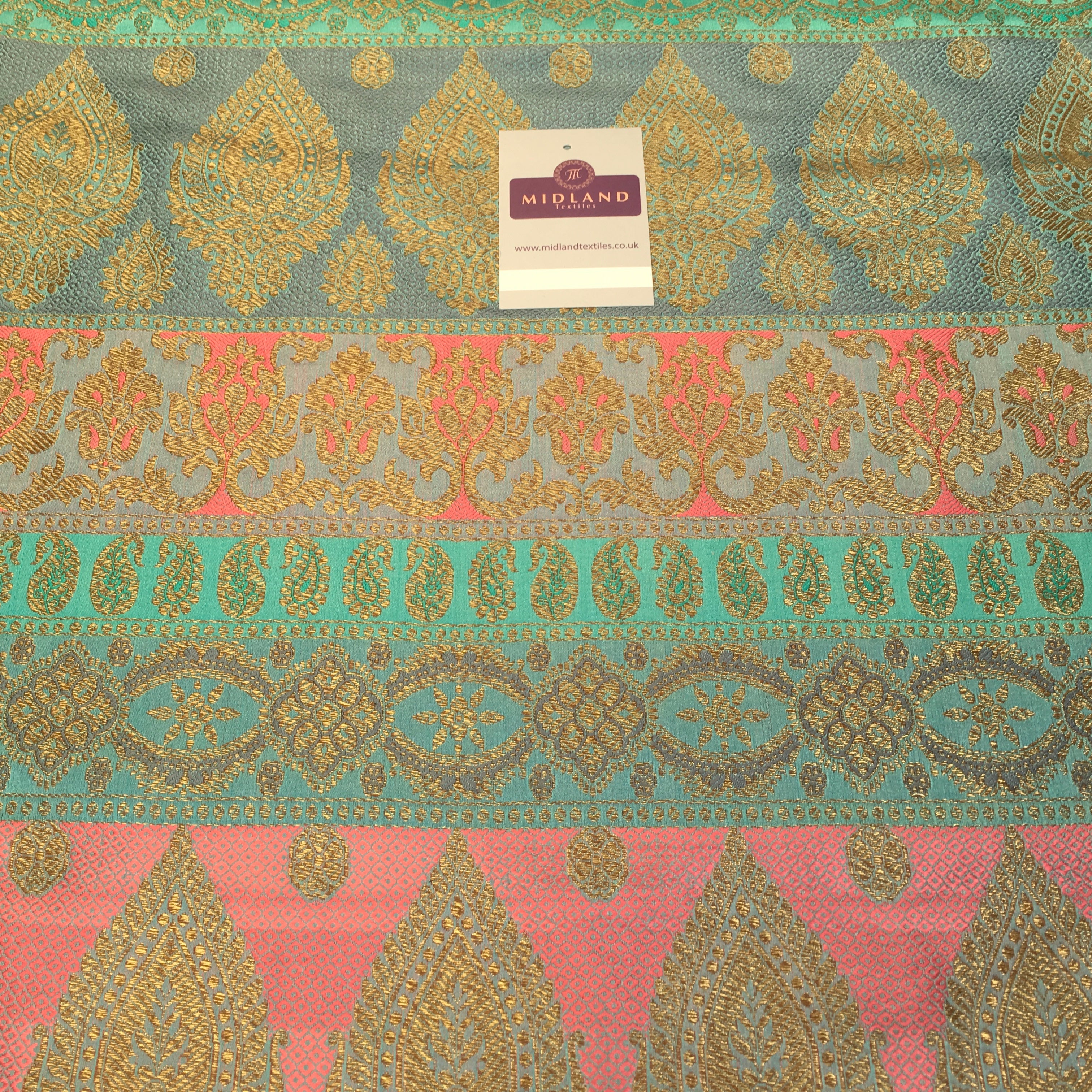 Indian Faux Silk Paisley Floral Border Banarsi brocade Fabric 110cm MP1240