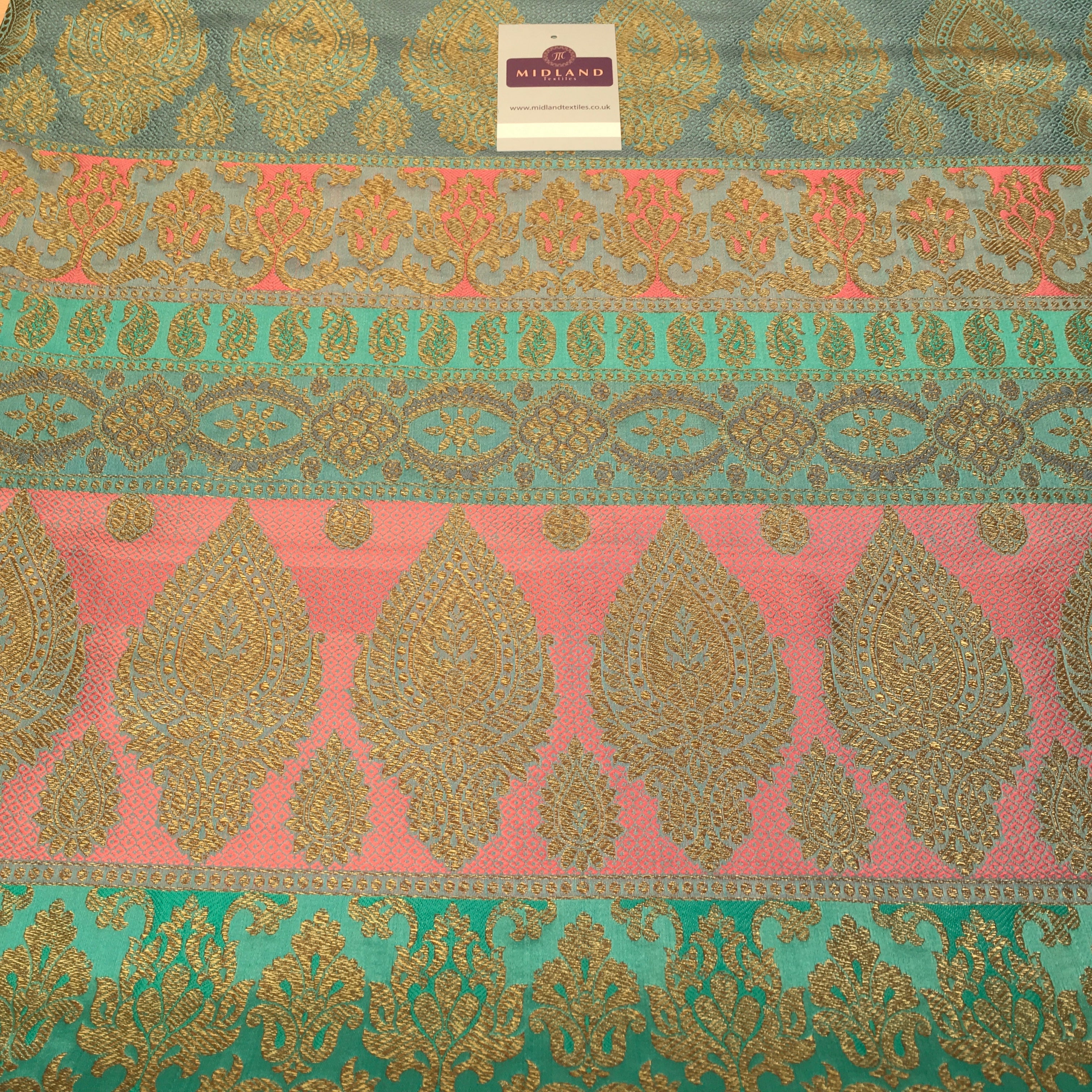 Indian Faux Silk Paisley Floral Border Banarsi brocade Fabric 110cm MP1240