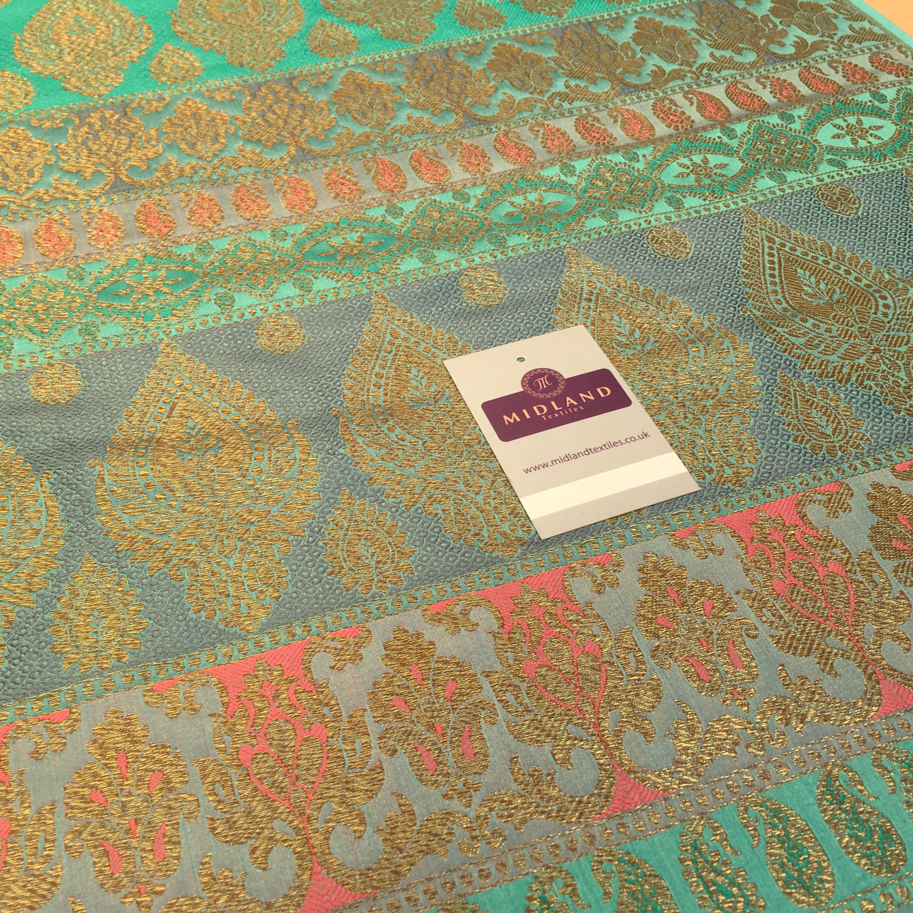 Indian Faux Silk Paisley Floral Border Banarsi brocade Fabric 110cm MP1240