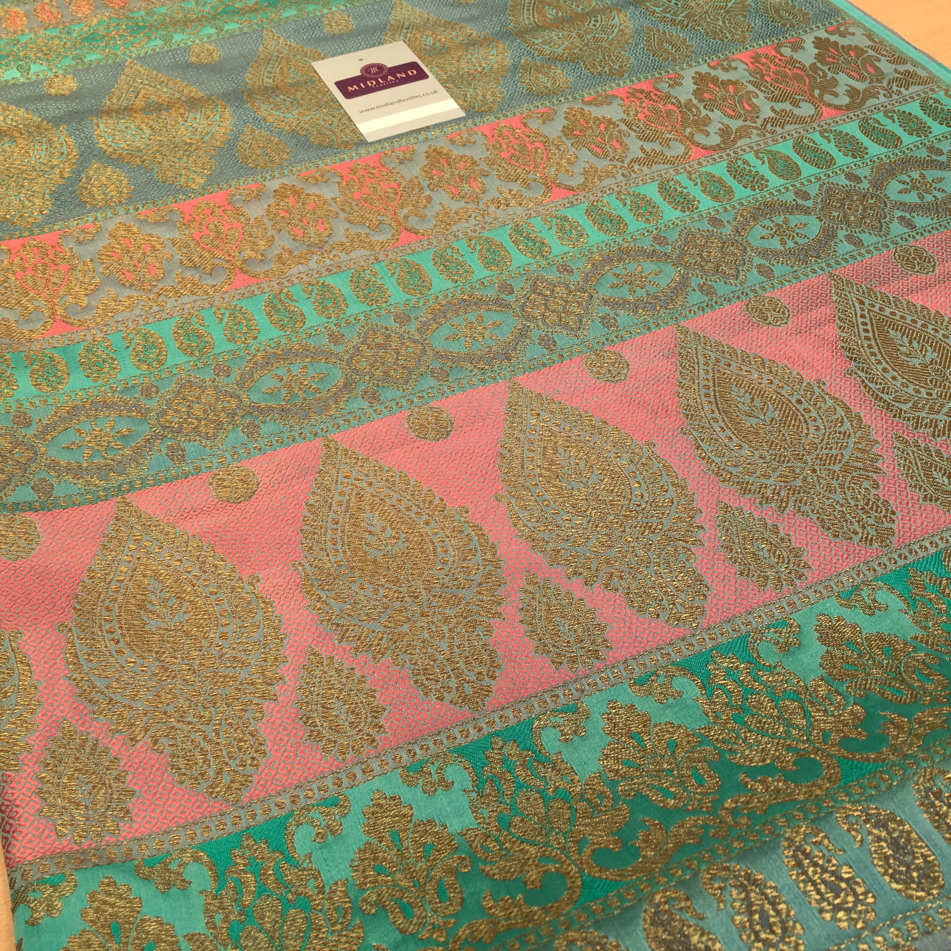 Indian Faux Silk Paisley Floral Border Banarsi brocade Fabric 110cm MP1240