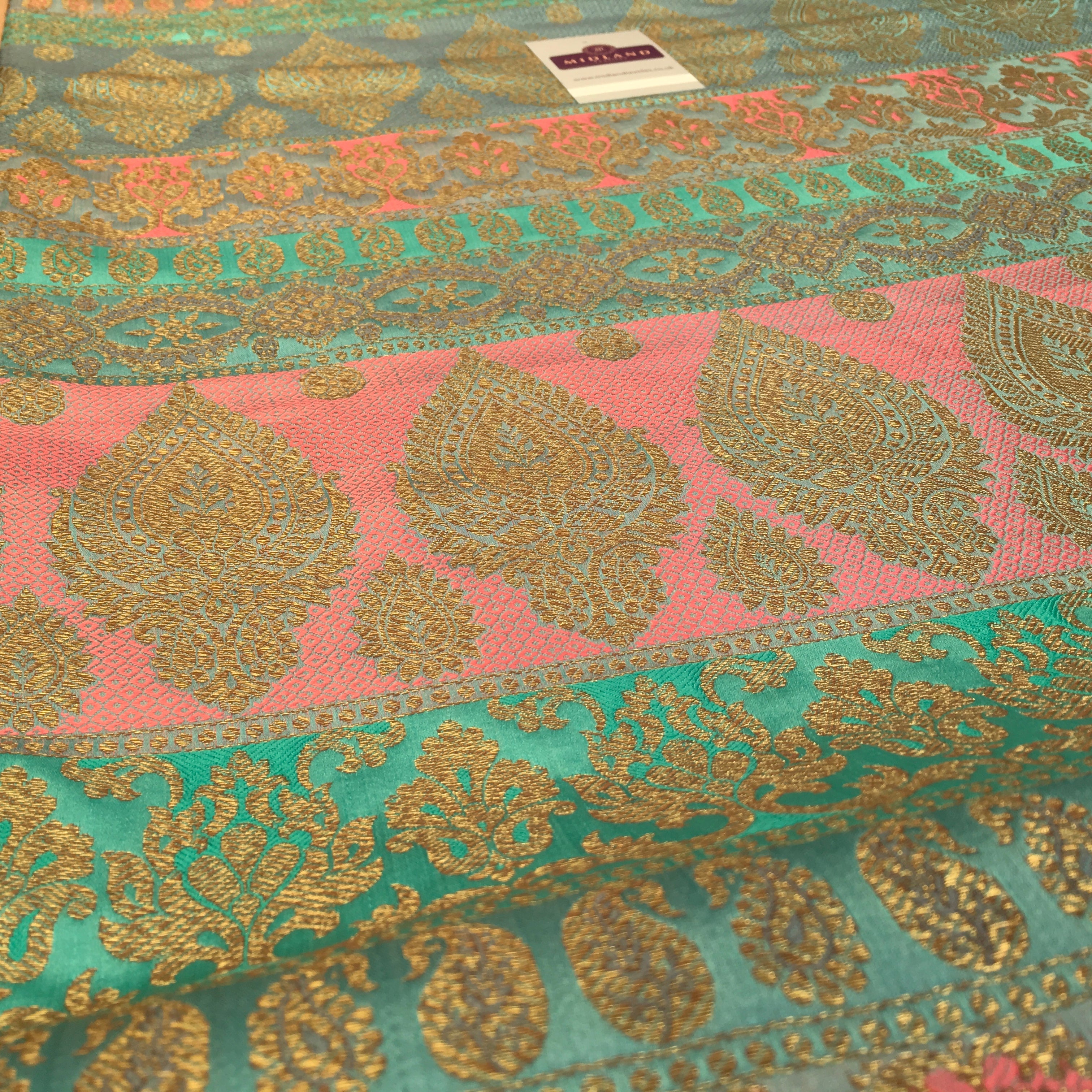 Indian Faux Silk Paisley Floral Border Banarsi brocade Fabric 110cm MP1240