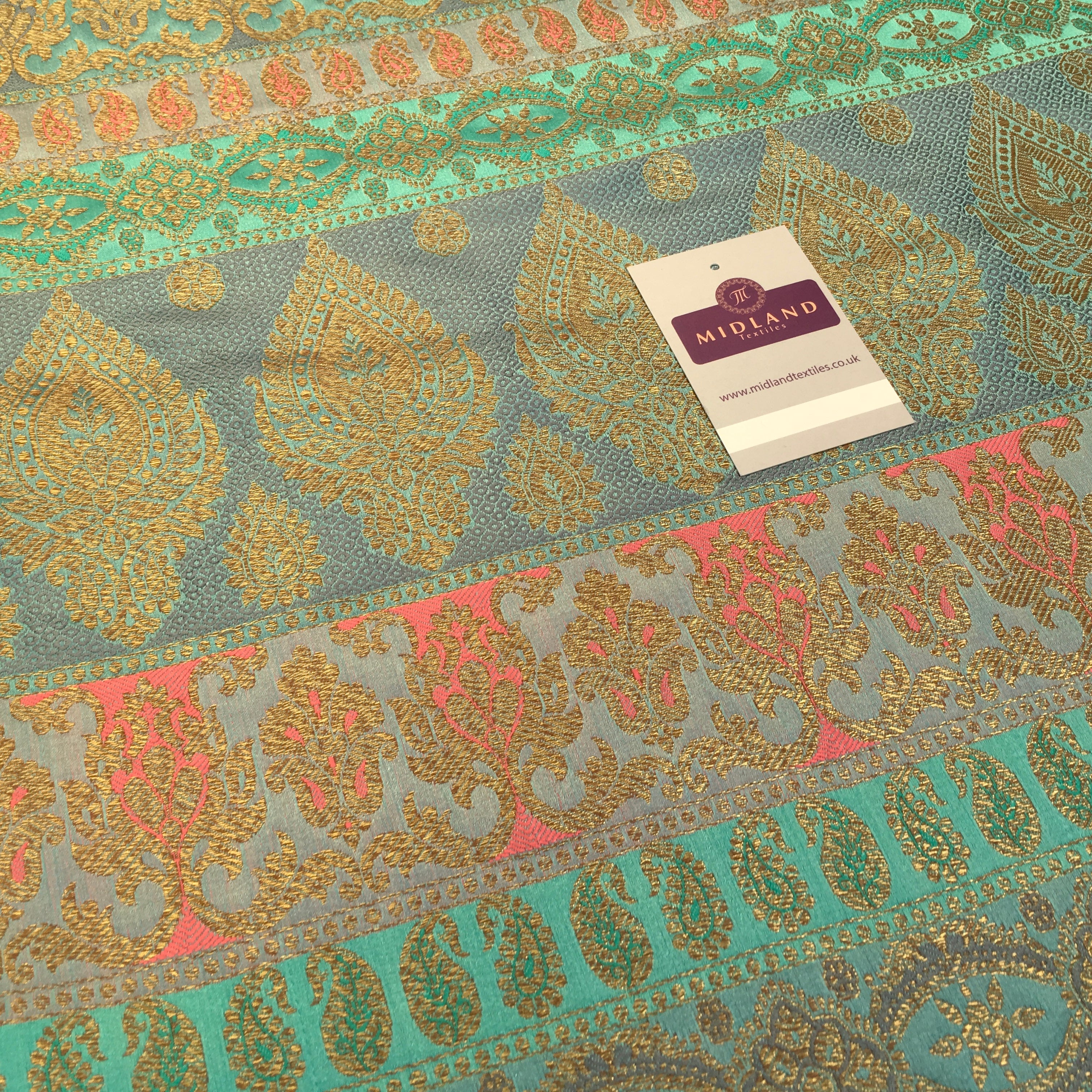 Indian Faux Silk Paisley Floral Border Banarsi brocade Fabric 110cm MP1240