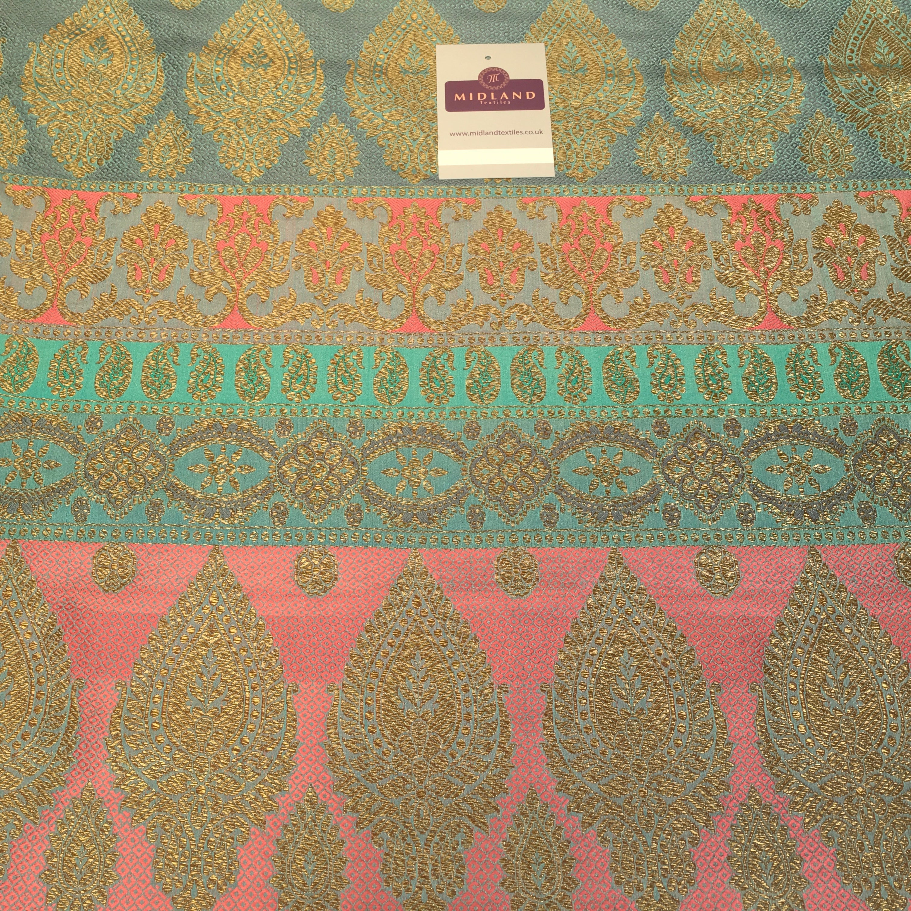 Indian Faux Silk Paisley Floral Border Banarsi brocade Fabric 110cm MP1240