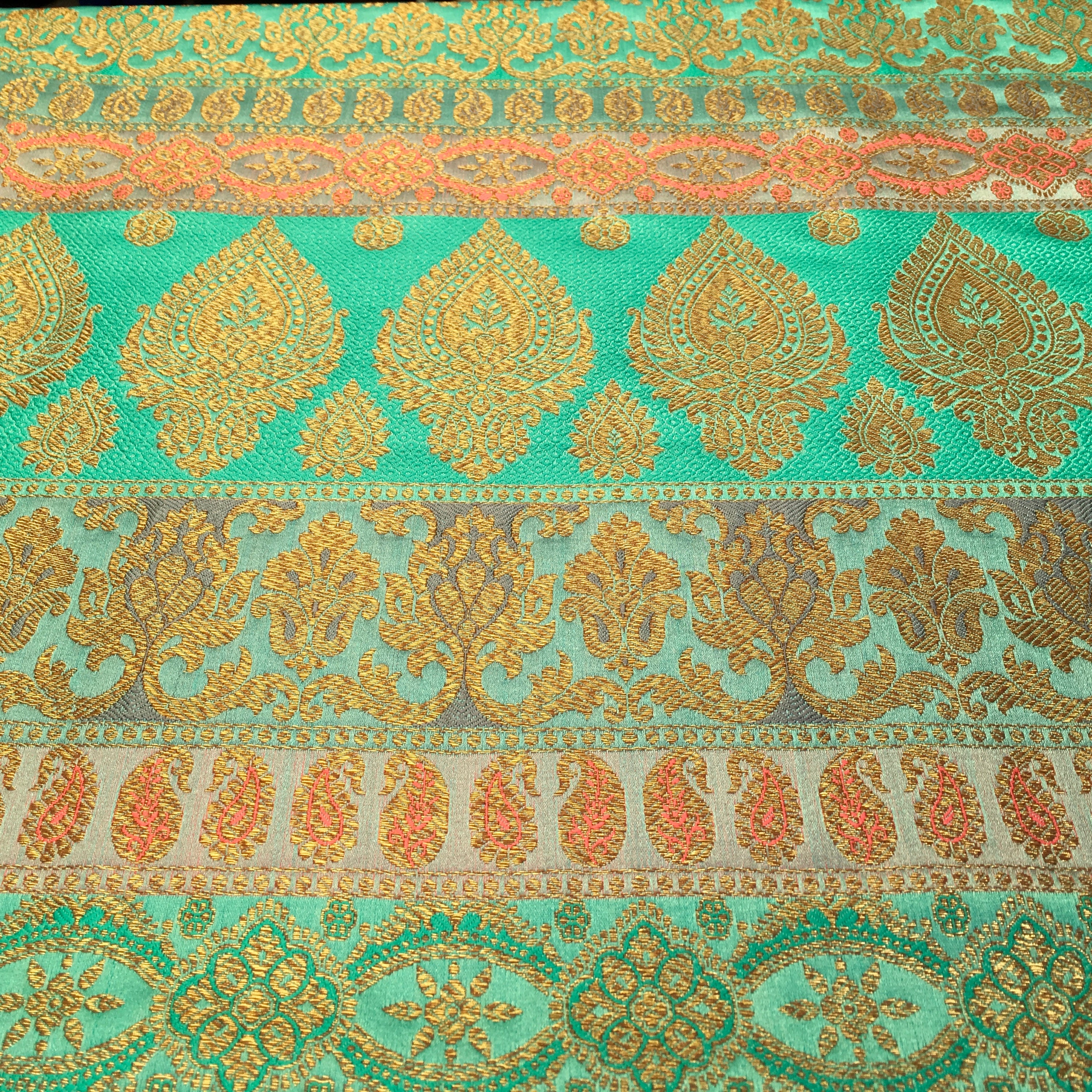 Indian Faux Silk Paisley Floral Border Banarsi brocade Fabric 110cm MP1240