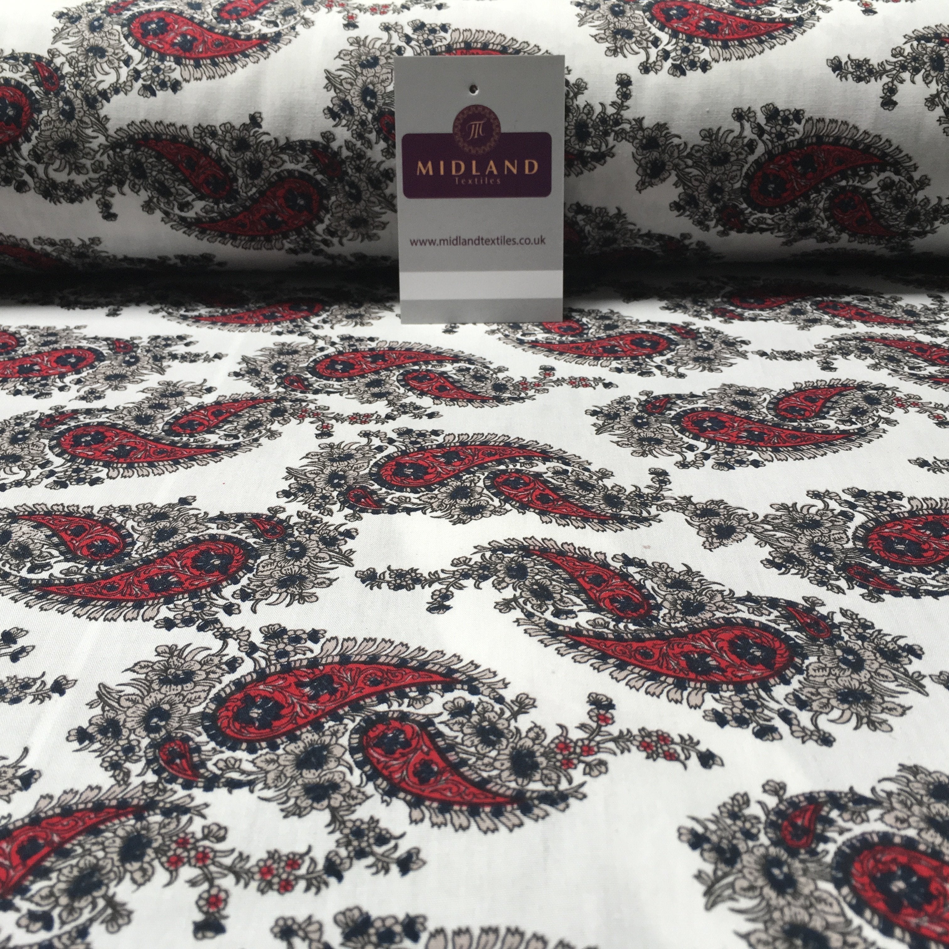 Paisley Printed 100% Cotton dress fabric 58' Wide MA915 Mtex White 1 / Sample