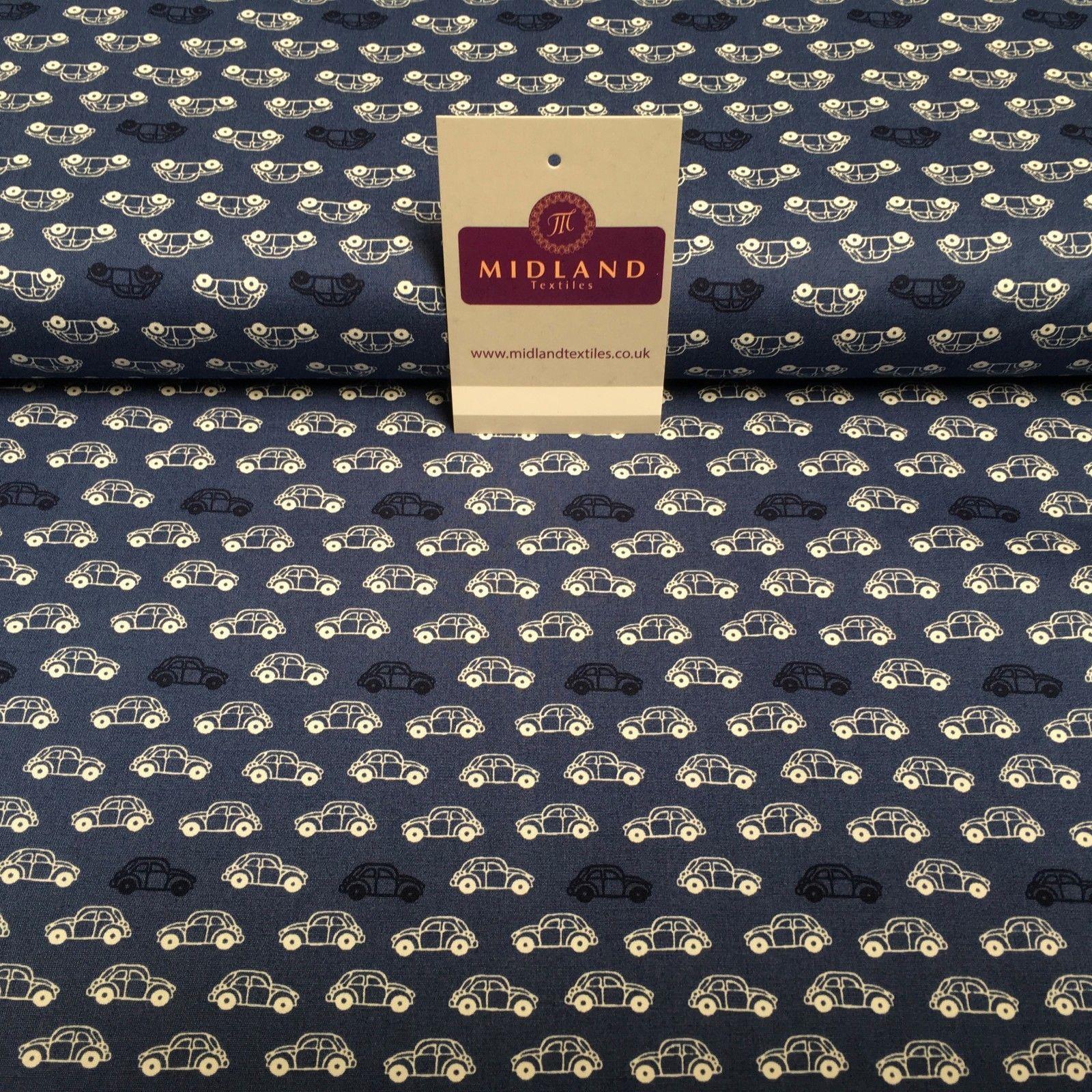 Retro VW Beetle Inspired Small Car printed Cotton Poplin Fabric 44' wide MK897