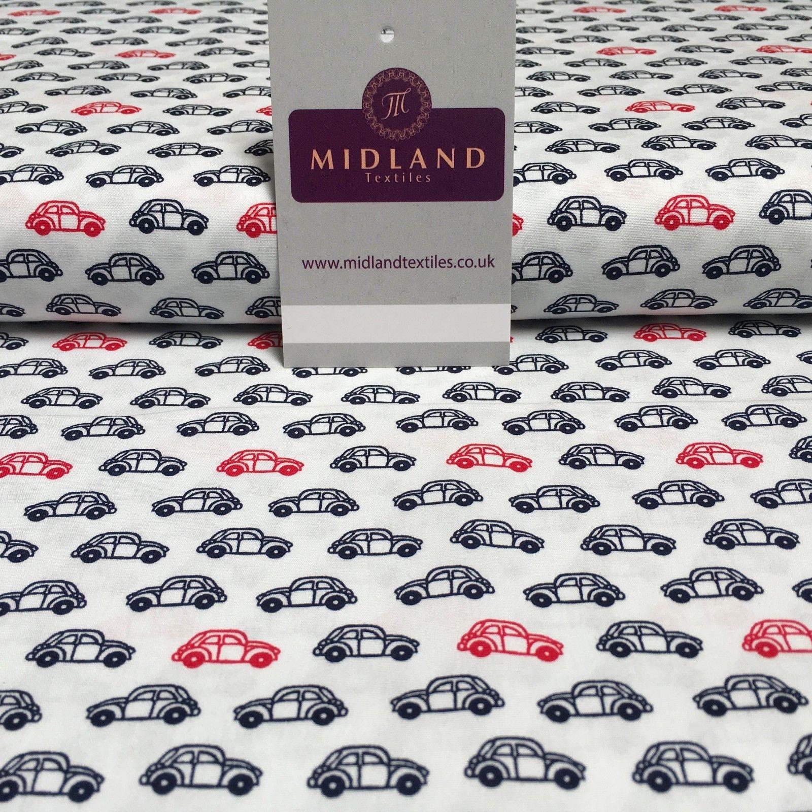 Retro VW Beetle Inspired Small Car printed Cotton Poplin Fabric 44' wide MK897