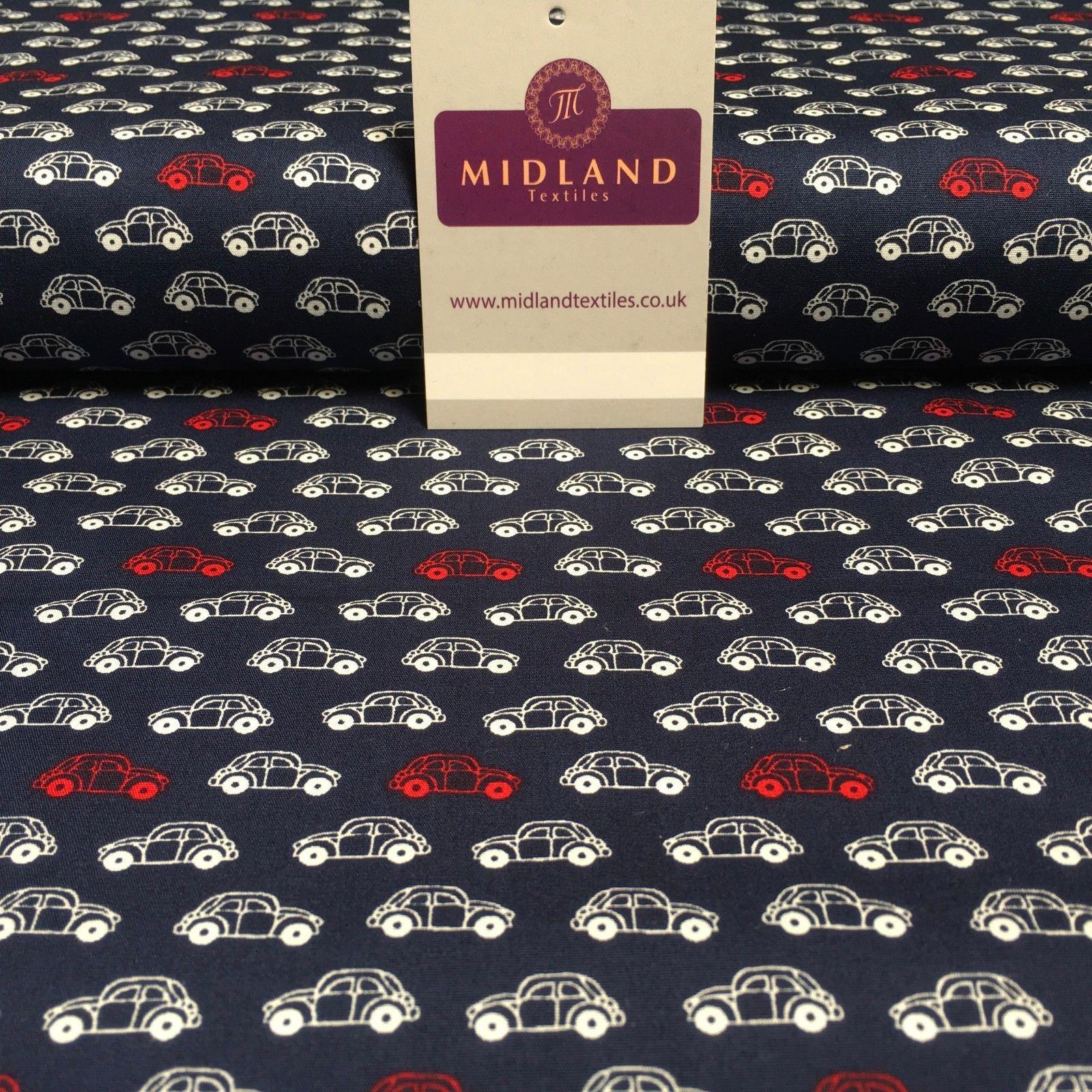 Retro VW Beetle Inspired Small Car printed Cotton Poplin Fabric 44' wide MK897