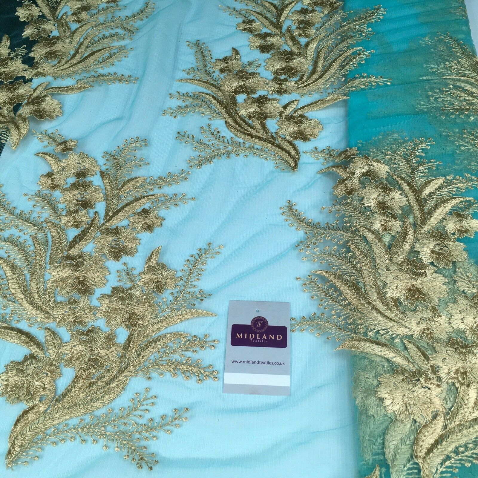 Floral Gold Net Scalloped edge wedding dress Fabric 139 cm M1212 Mtex