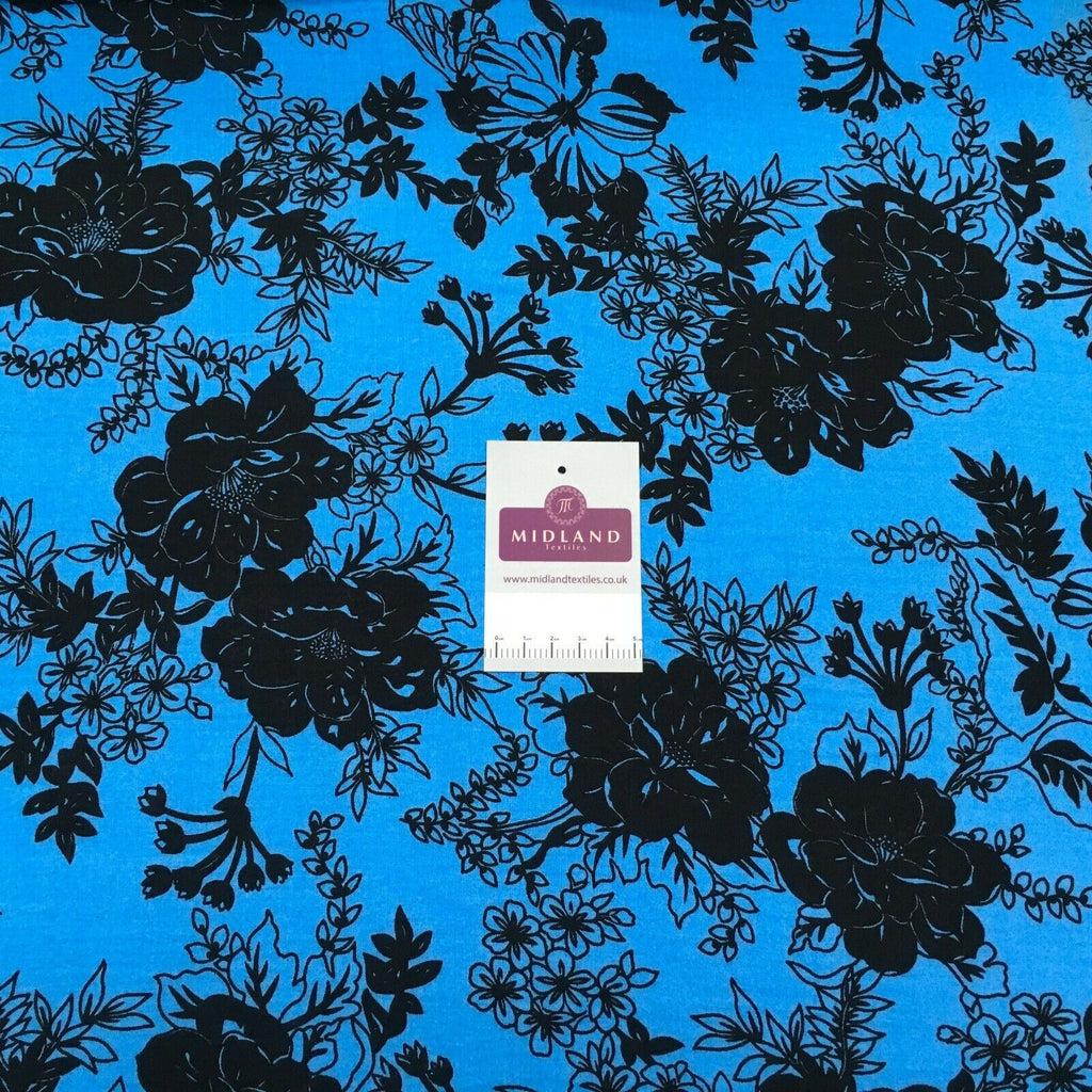 Blue Black floral viscose dress Fabric M1400-8 Mtex