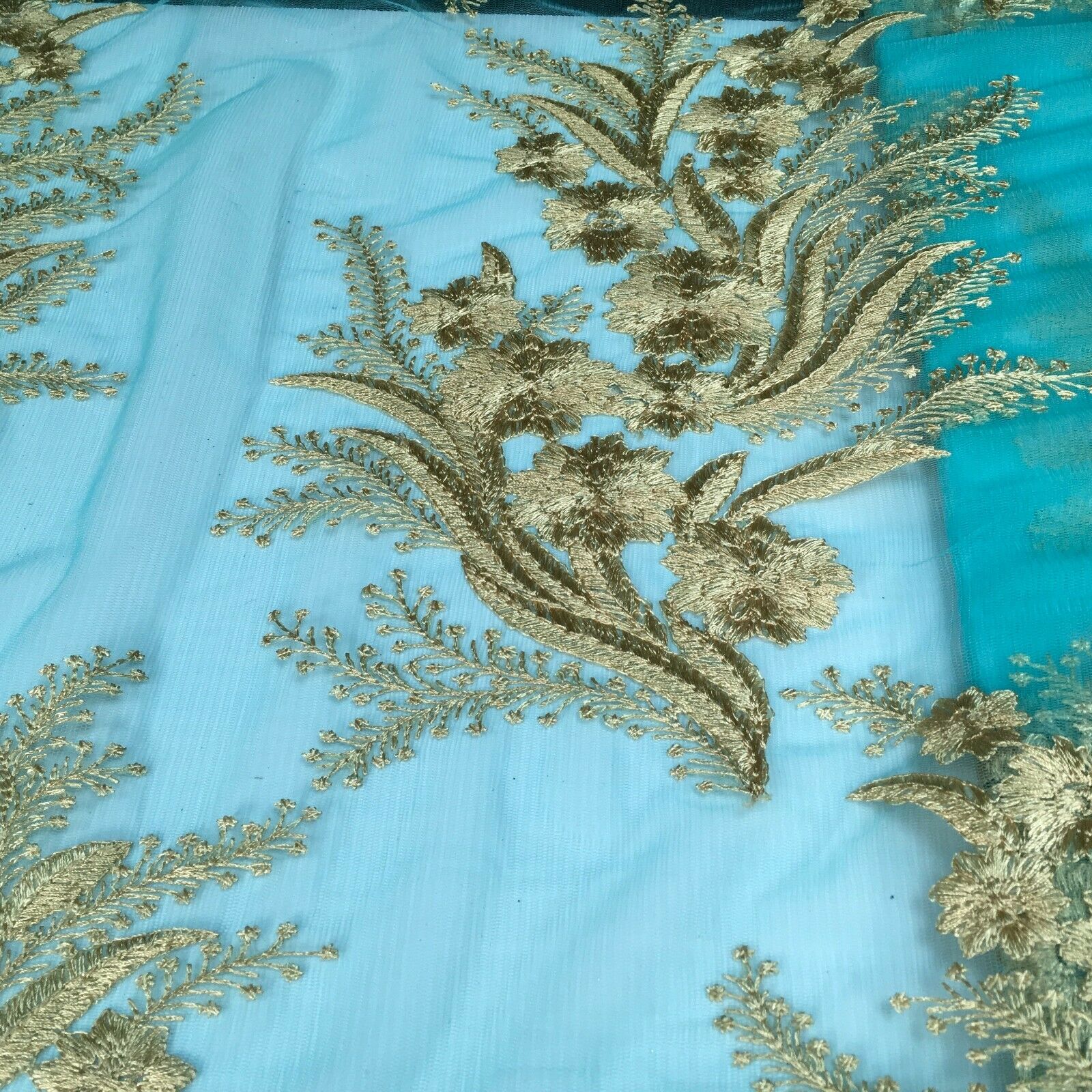 Floral Gold Net Scalloped edge wedding dress Fabric 139 cm M1212 Mtex