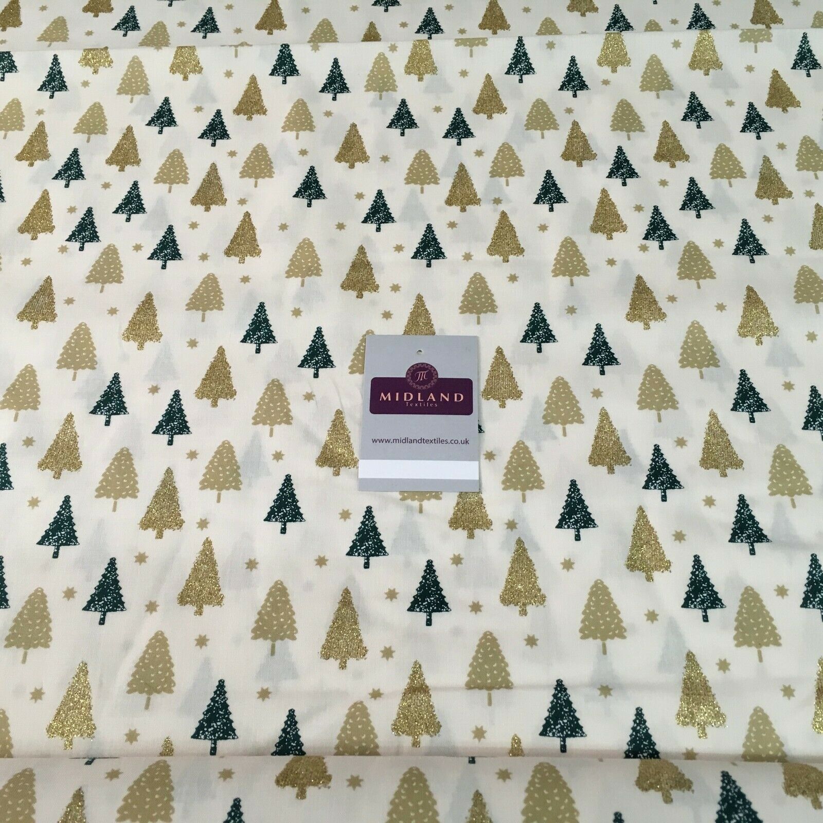 Christmas tree gold glitter lacquer Xmas Cotton fabric 150cm Wide MD1162 Mtex