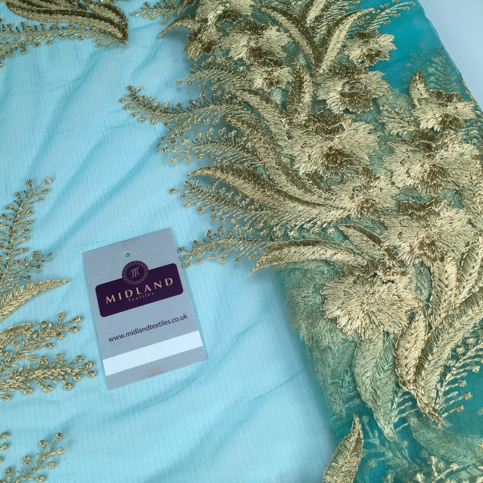 Floral Gold Net Scalloped edge wedding dress Fabric 139 cm M1212 Mtex