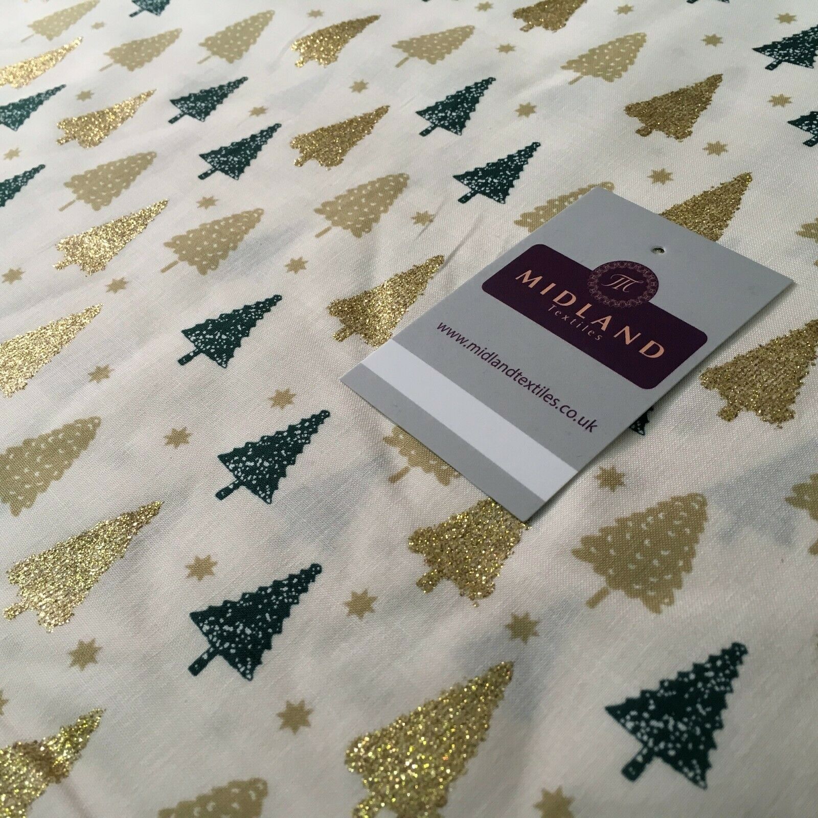 Christmas tree gold glitter lacquer Xmas Cotton fabric 150cm Wide MD1162 Mtex