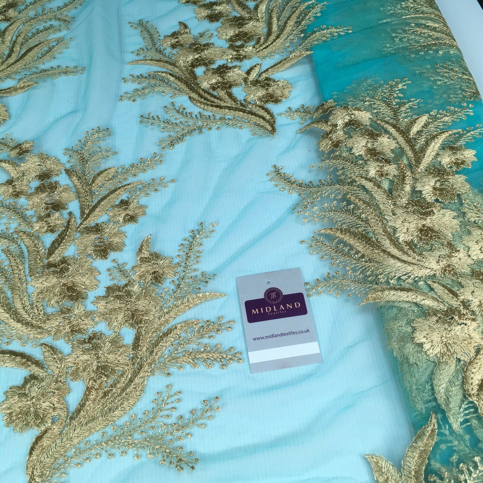 Floral Gold Net Scalloped edge wedding dress Fabric 139 cm M1212 Mtex