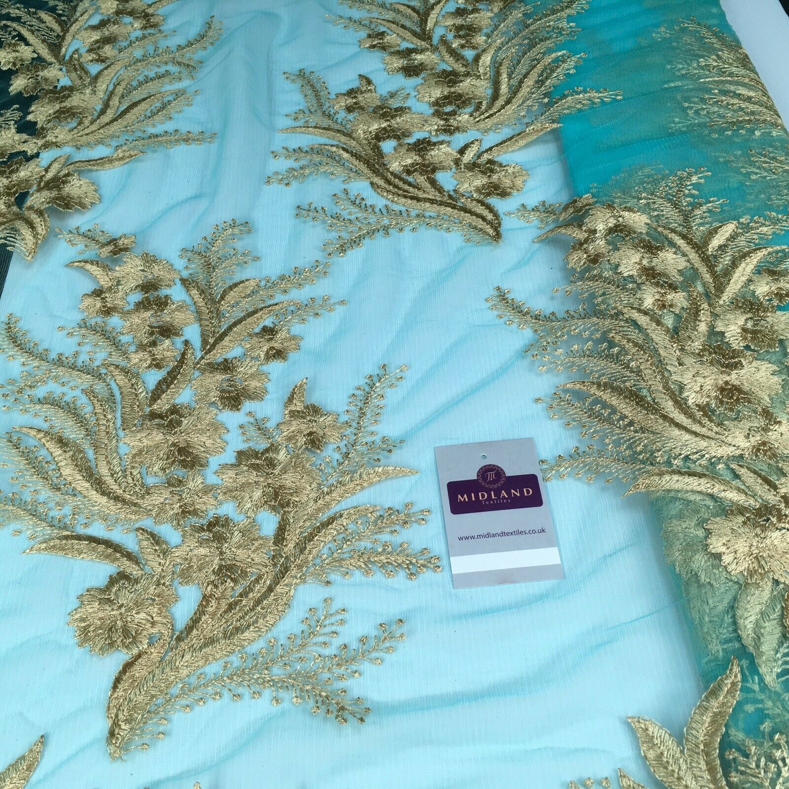 Floral Gold Net Scalloped edge wedding dress Fabric 139 cm M1212 Mtex