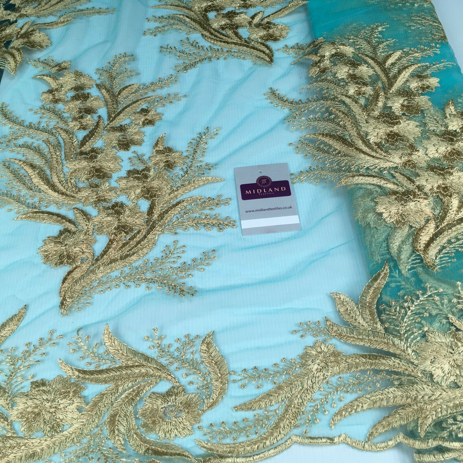 Floral Gold Net Scalloped edge wedding dress Fabric 139 cm M1212 Mtex