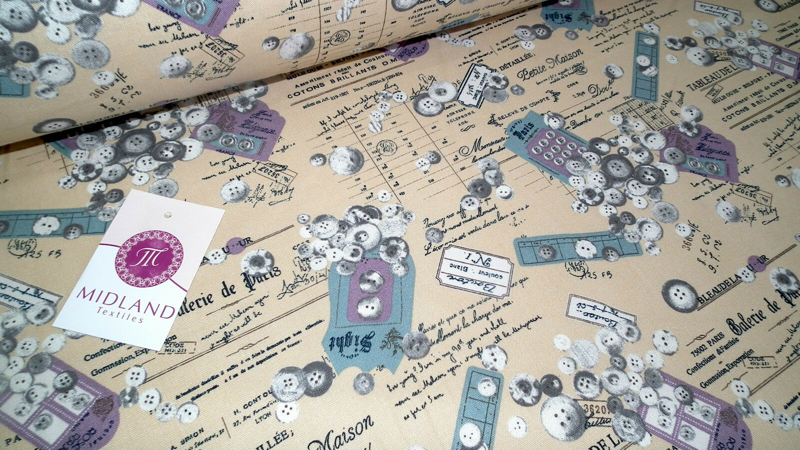 100% Cotton Canvas Craft Fabric French Theme Per Metre 44' M11 Mtex