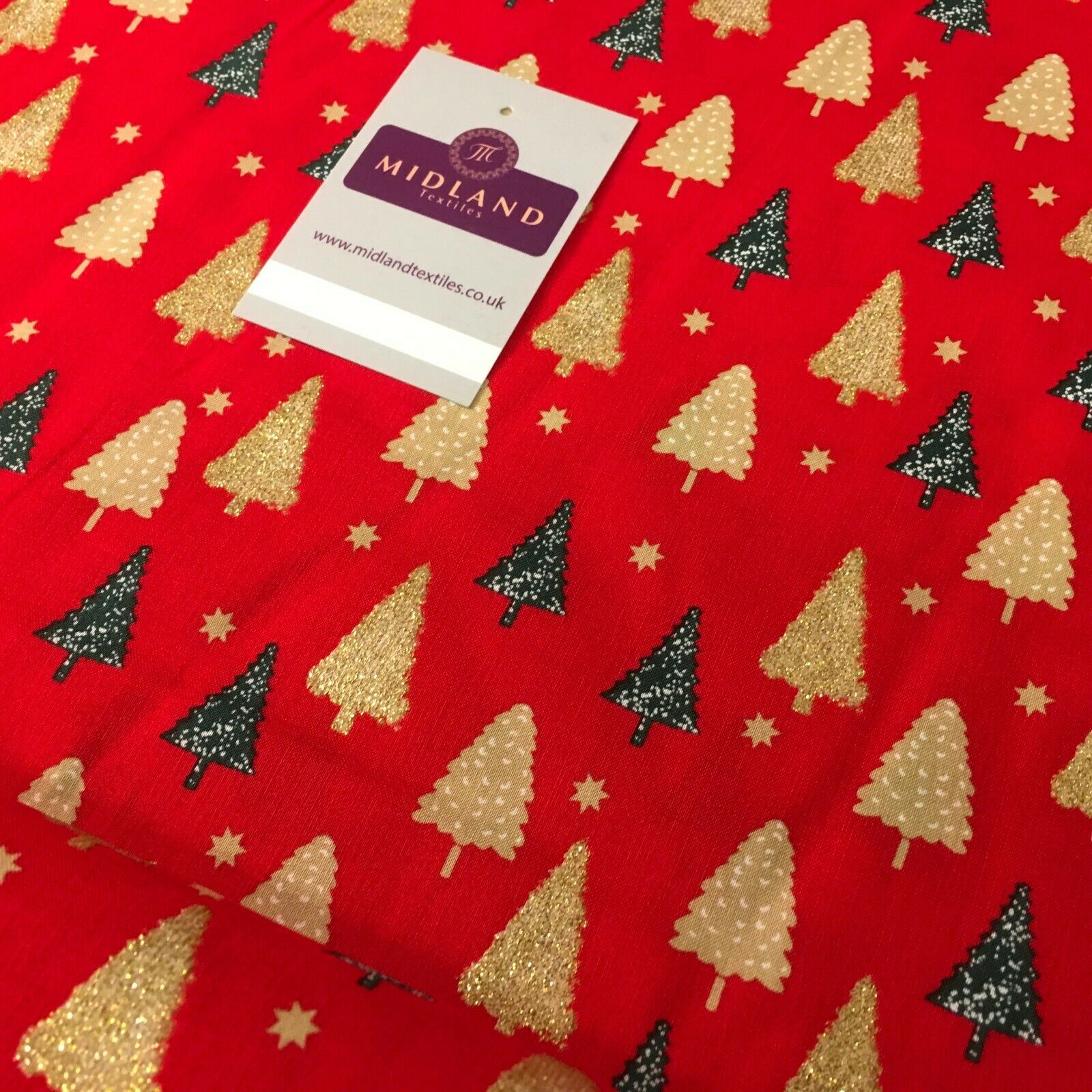 Christmas tree gold glitter lacquer Xmas Cotton fabric 150cm Wide MD1162 Mtex