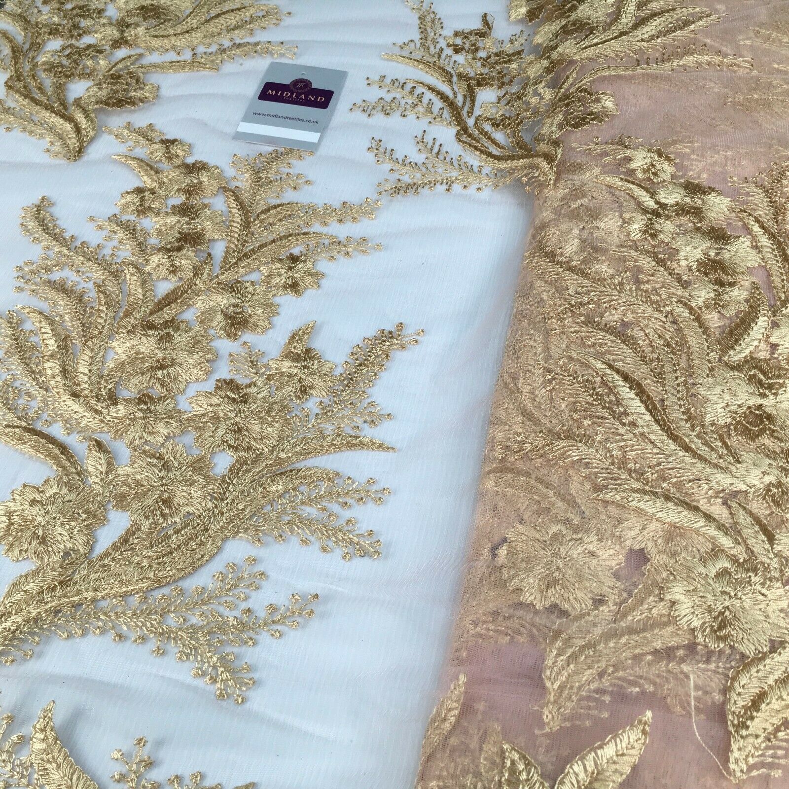 Floral Gold Net Scalloped edge wedding dress Fabric 139 cm M1212 Mtex