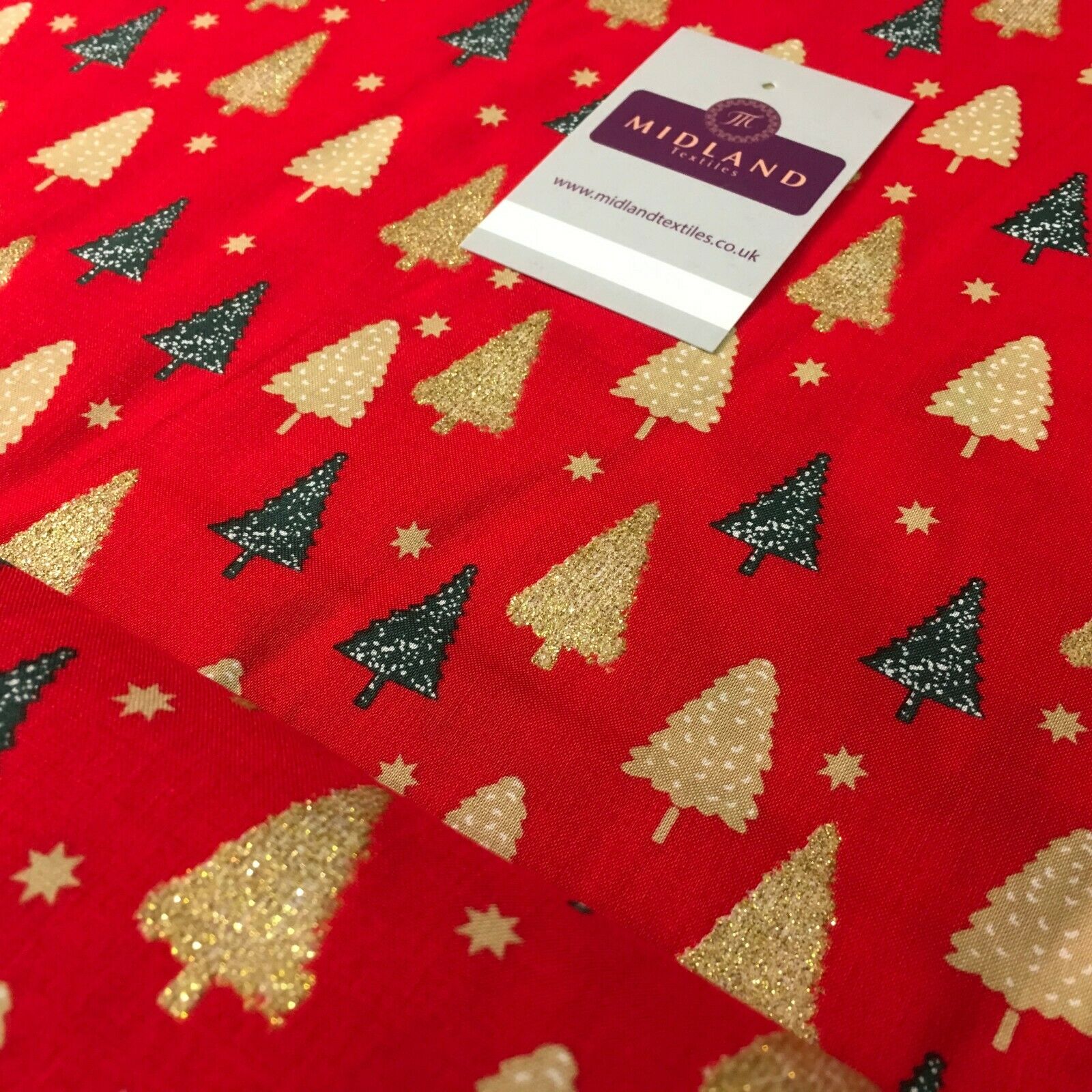 Christmas tree gold glitter lacquer Xmas Cotton fabric 150cm Wide MD1162 Mtex