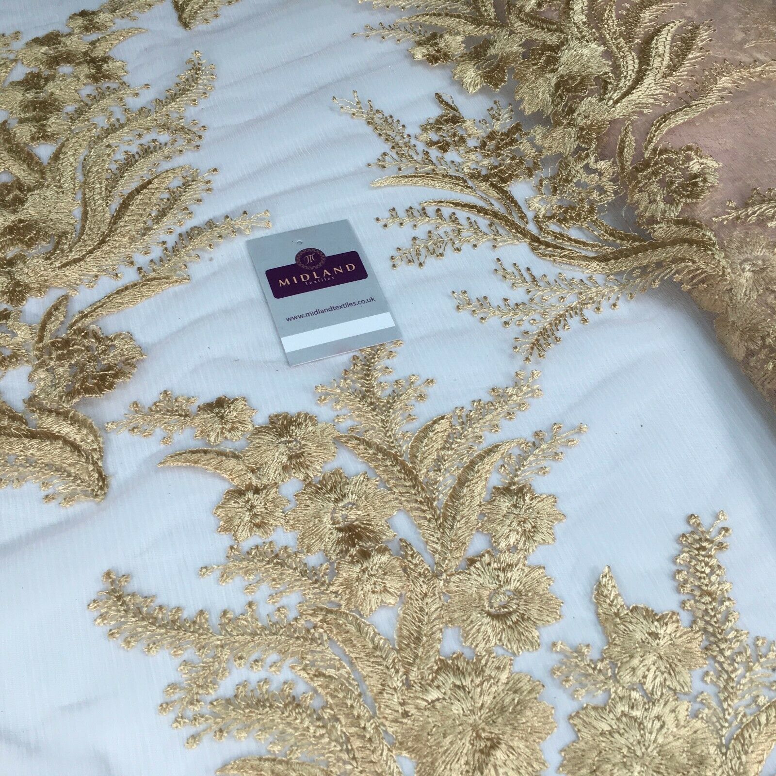 Floral Gold Net Scalloped edge wedding dress Fabric 139 cm M1212 Mtex