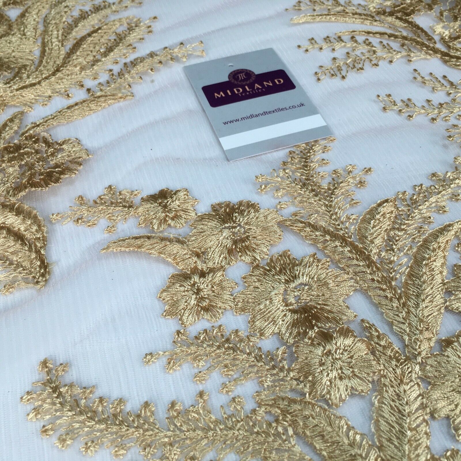 Floral Gold Net Scalloped edge wedding dress Fabric 139 cm M1212 Mtex