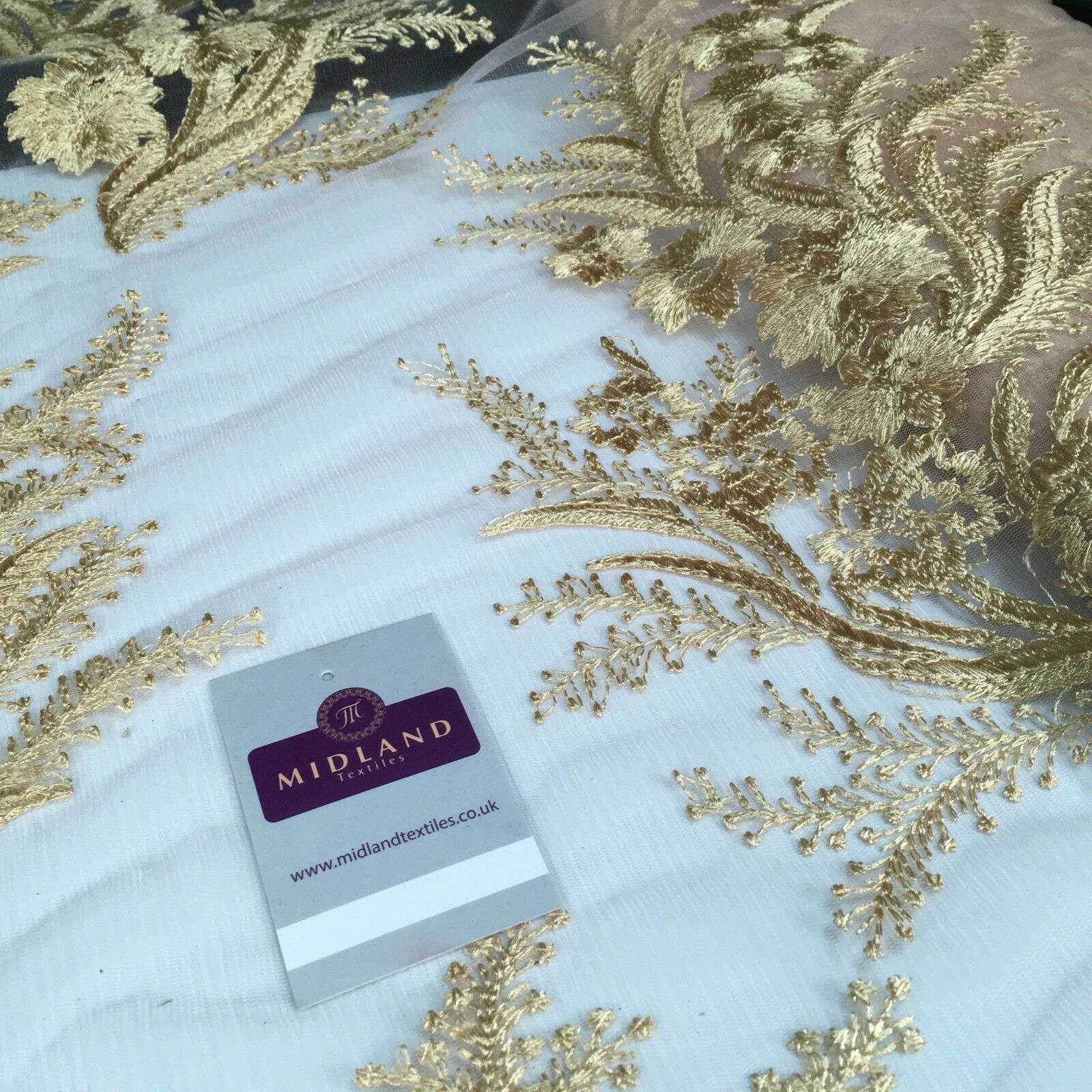 Floral Gold Net Scalloped edge wedding dress Fabric 139 cm M1212 Mtex