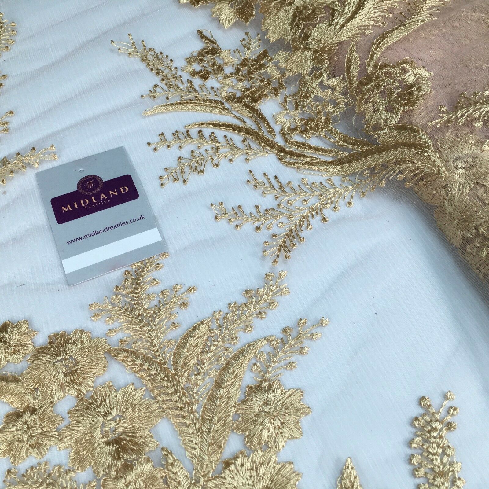 Floral Gold Net Scalloped edge wedding dress Fabric 139 cm M1212 Mtex