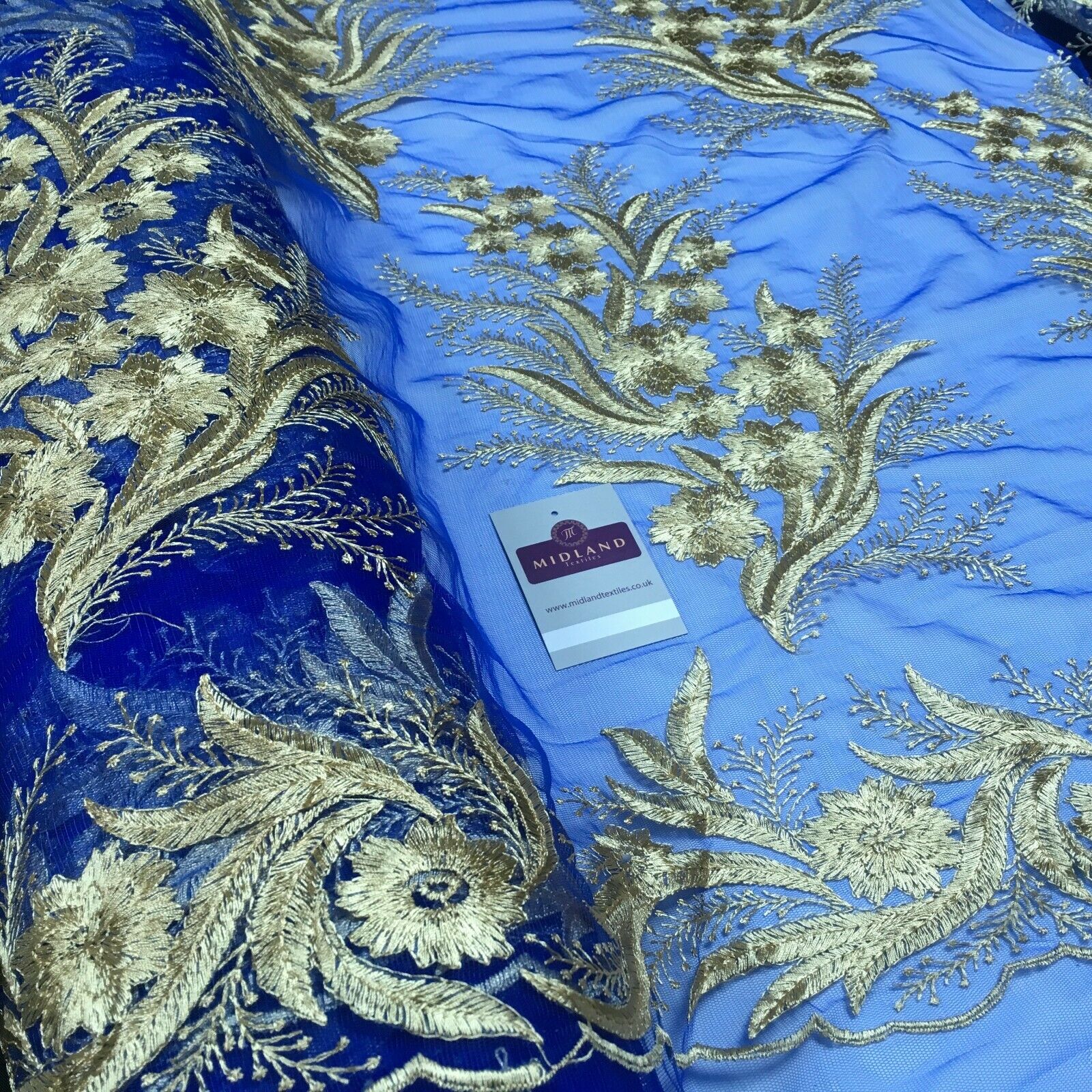 Floral Gold Net Scalloped edge wedding dress Fabric 139 cm M1212 Mtex