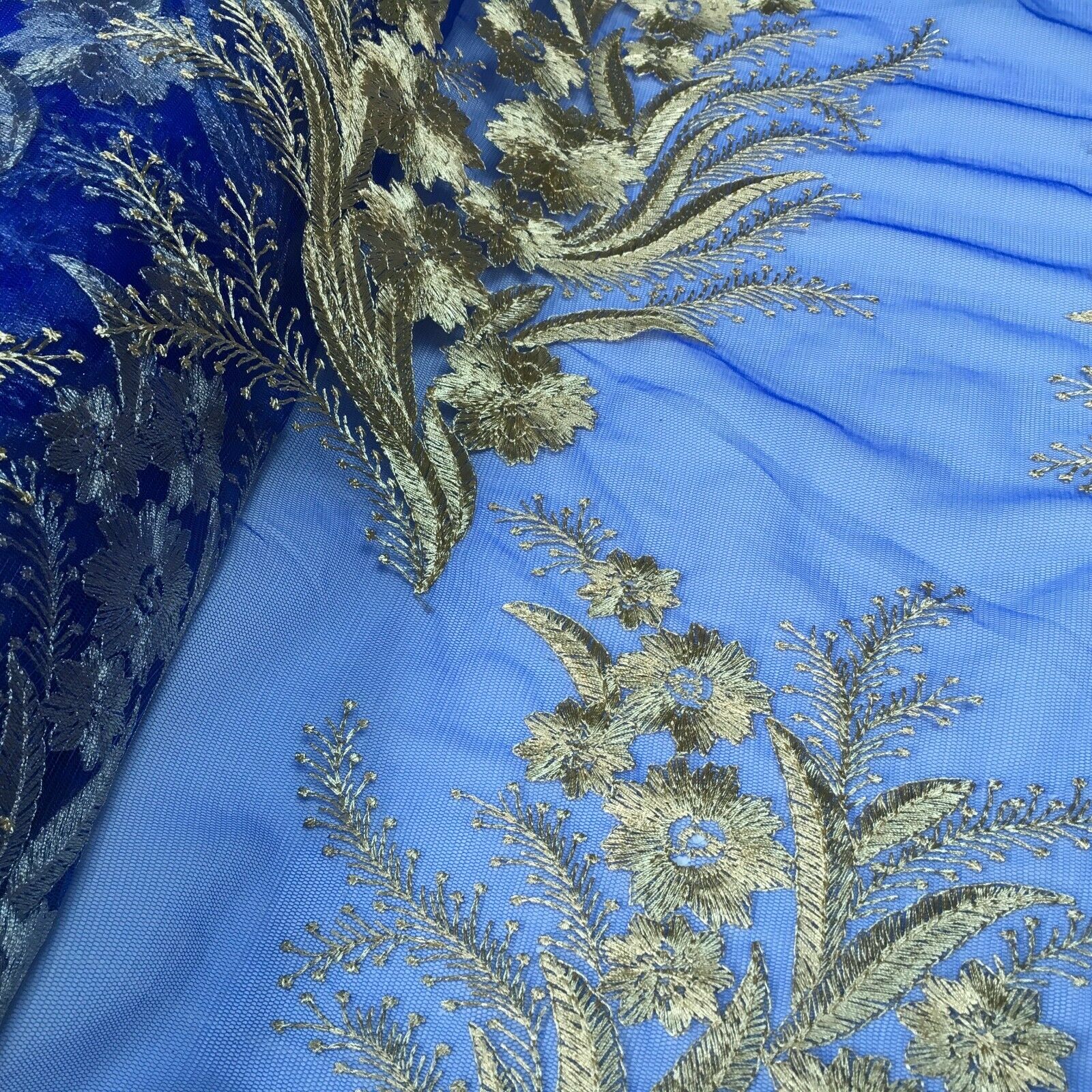 Floral Gold Net Scalloped edge wedding dress Fabric 139 cm M1212 Mtex