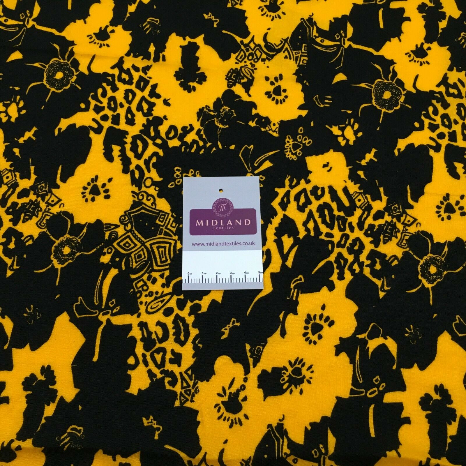 Black yellow floral viscose dress Fabric M1400-19 Mtex