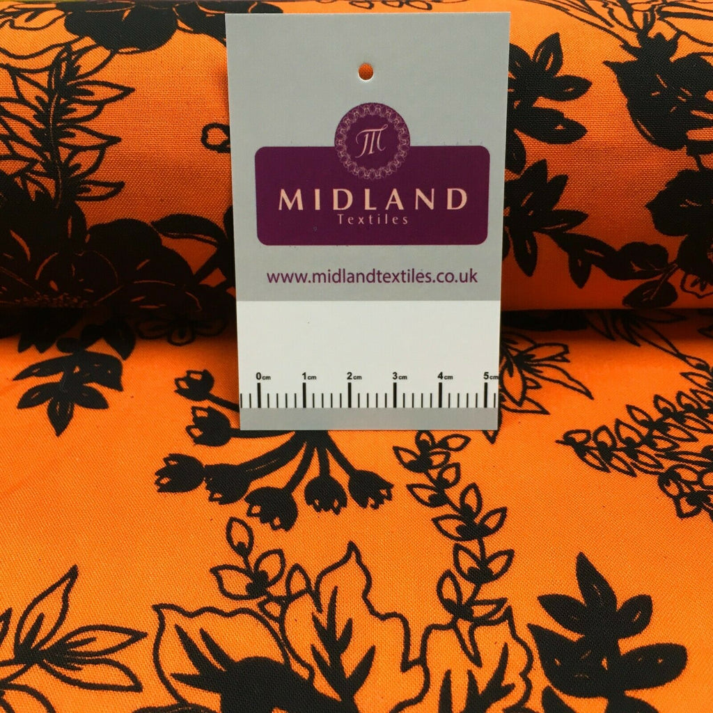 Orange black floral viscose dress Fabric M1400-20 Mtex