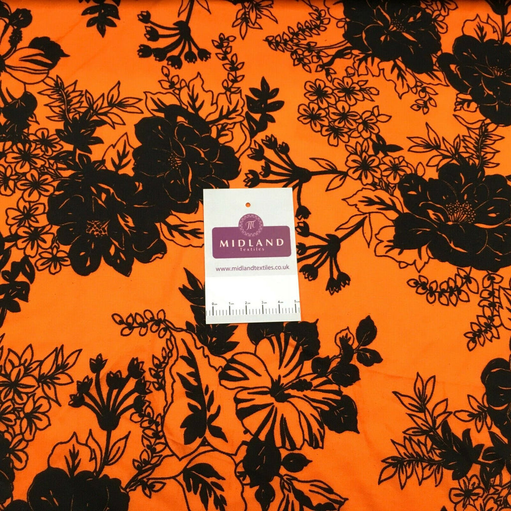 Orange black floral viscose dress Fabric M1400-20 Mtex