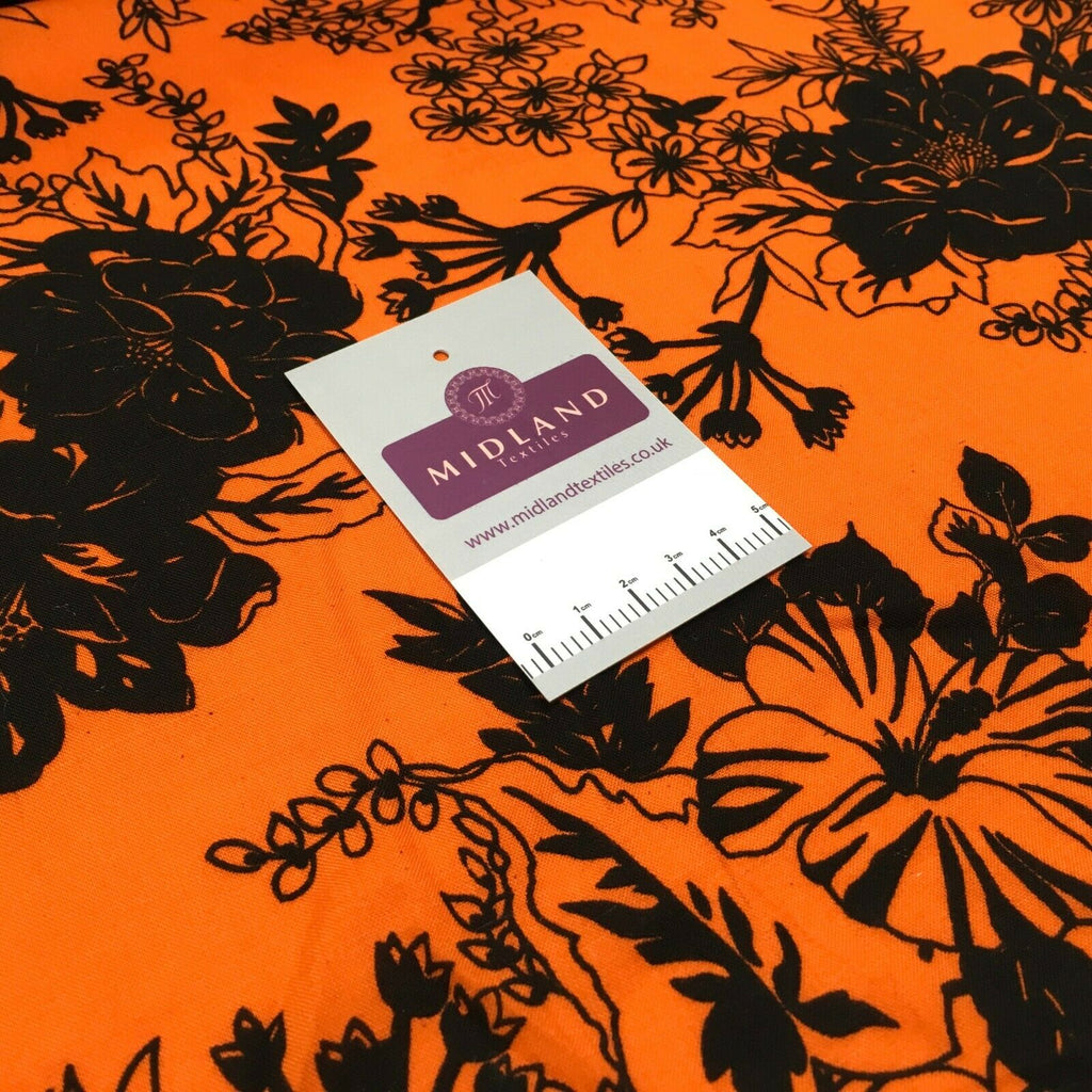 Orange black floral viscose dress Fabric M1400-20 Mtex