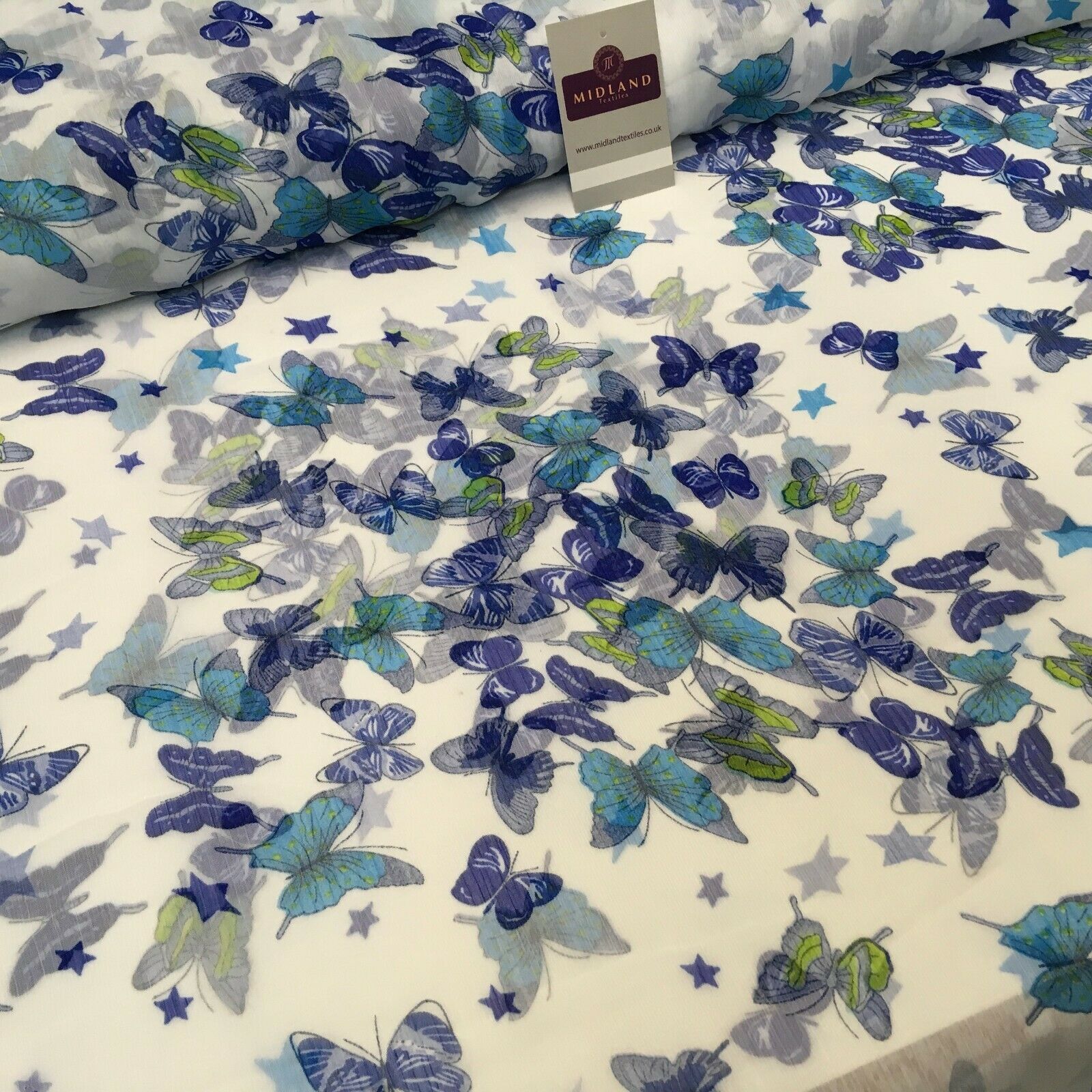 Blue and White Crinkle Georgette Chiffon Fabric 150cm Wide MK1090-9