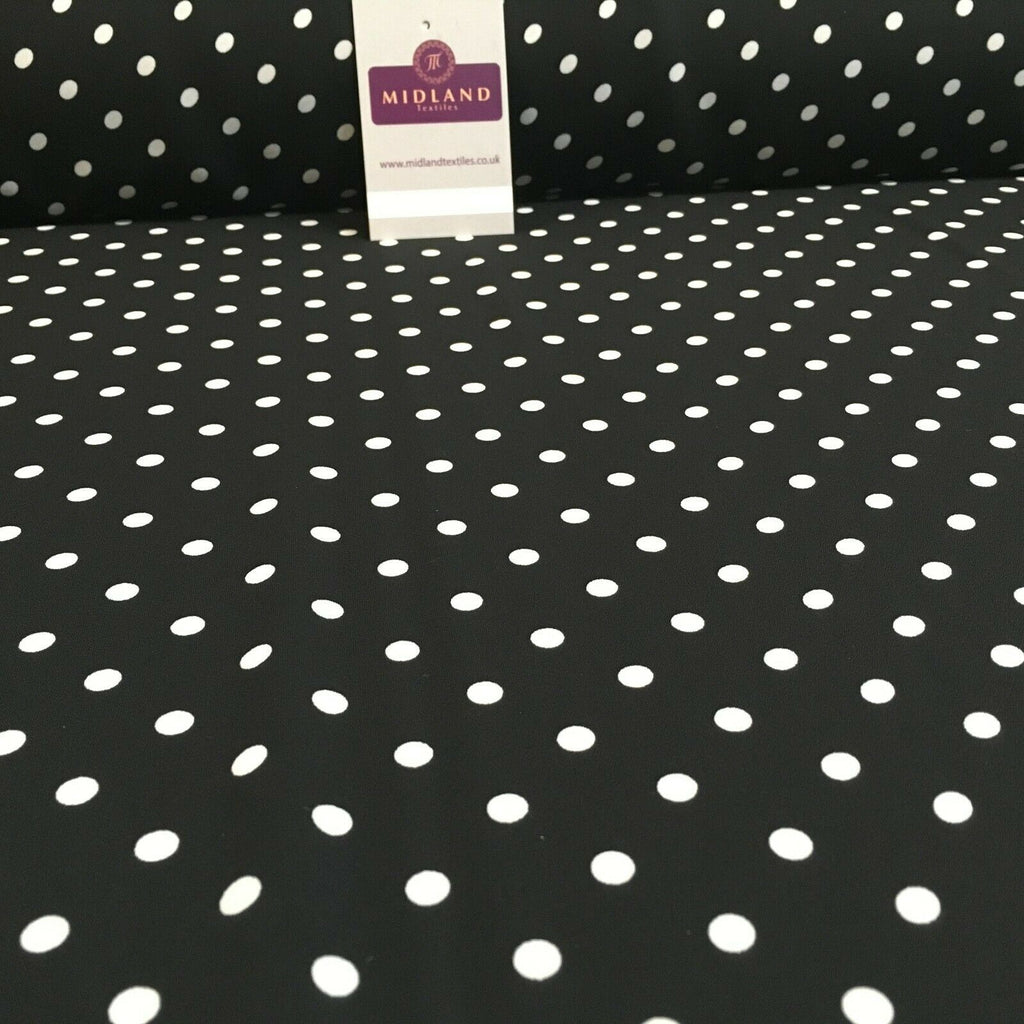 Black 6mm Polka Dot and Plain Georgette Dress Fabric 150 cm MY1245 Mtex