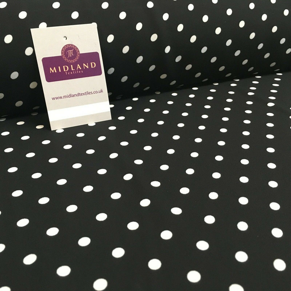 Black 6mm Polka Dot and Plain Georgette Dress Fabric 150 cm MY1245 Mtex