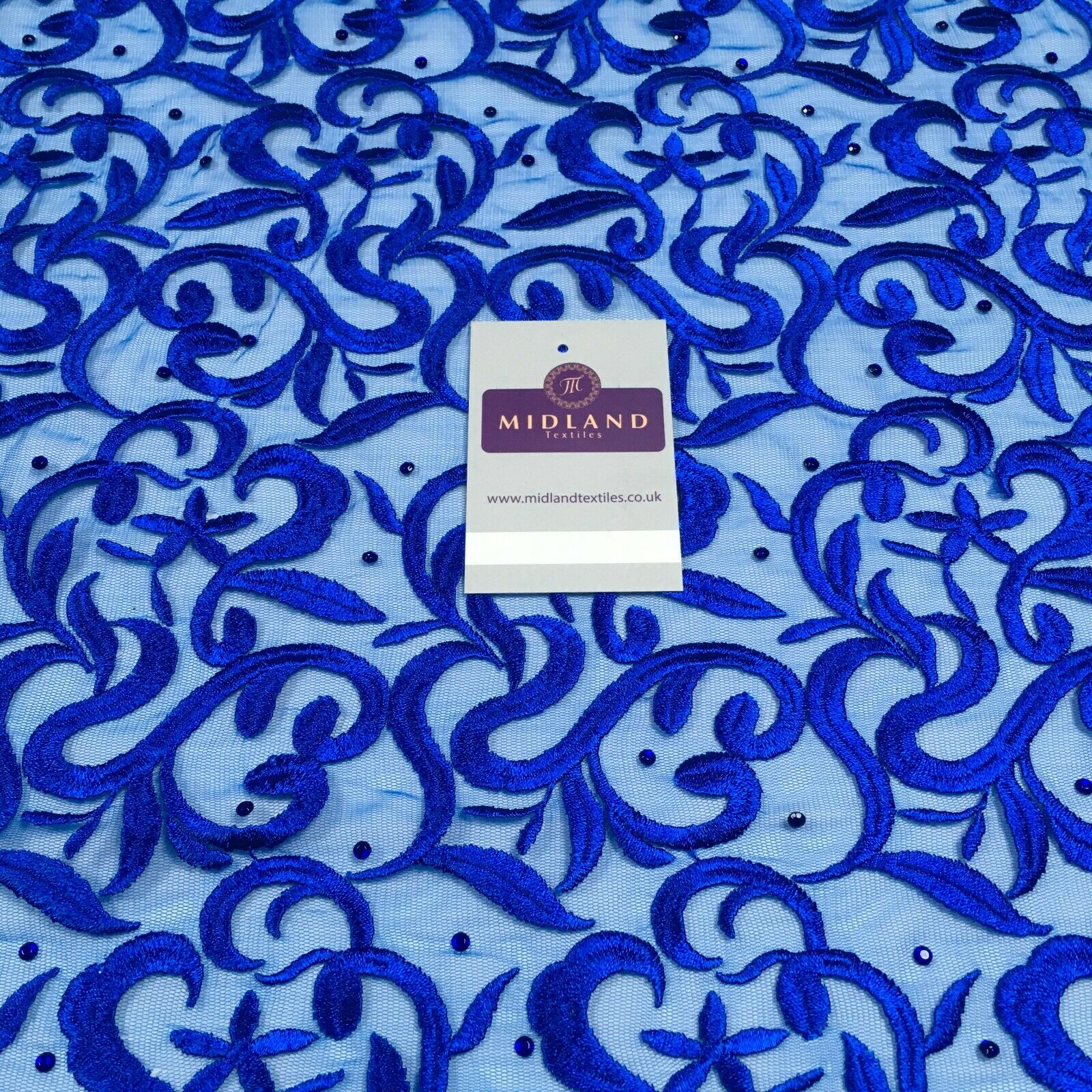 Double scalloped Thread embroidered Net with stones Fabric 139 cm M1249 Mtex