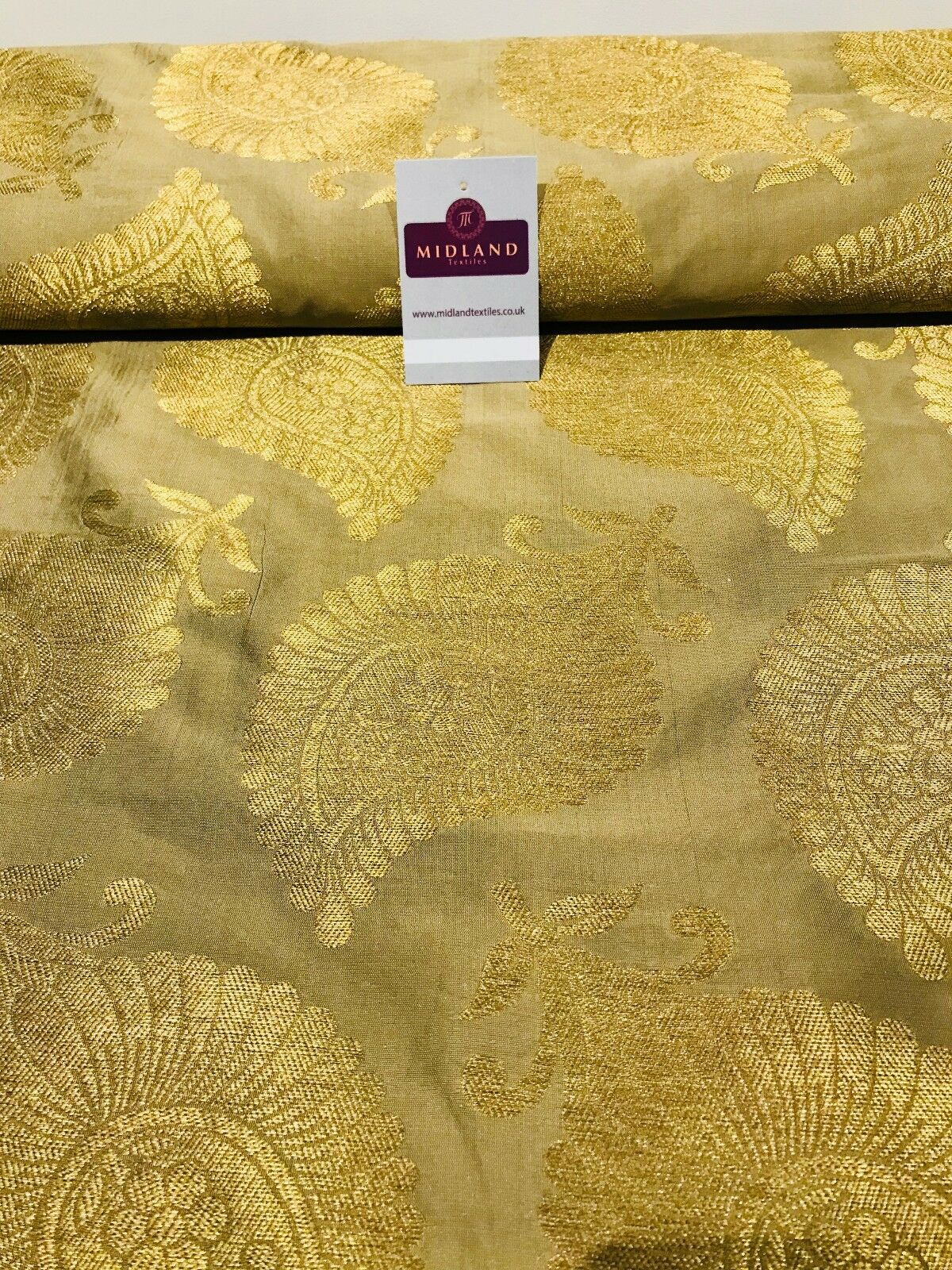 Gold Metallic Paisley Indian banarsi brocade Fabric 44' Wide M808 Mtex