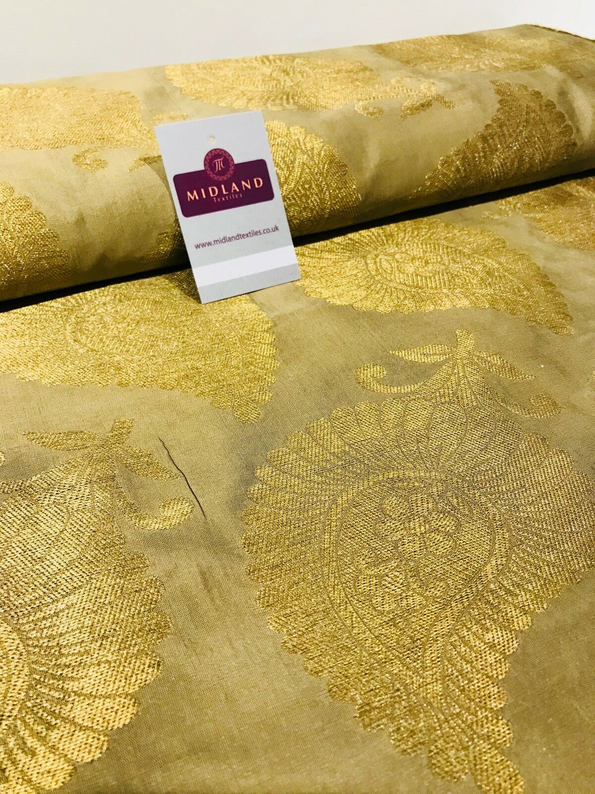 Gold Metallic Paisley Indian banarsi brocade Fabric 44' Wide M808 Mtex