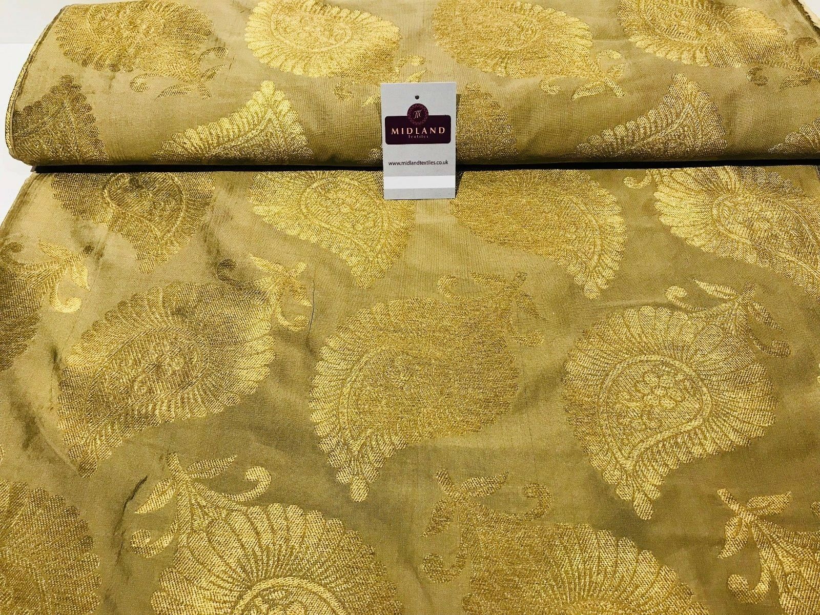 Gold Metallic Paisley Indian banarsi brocade Fabric 44' Wide M808 Mtex