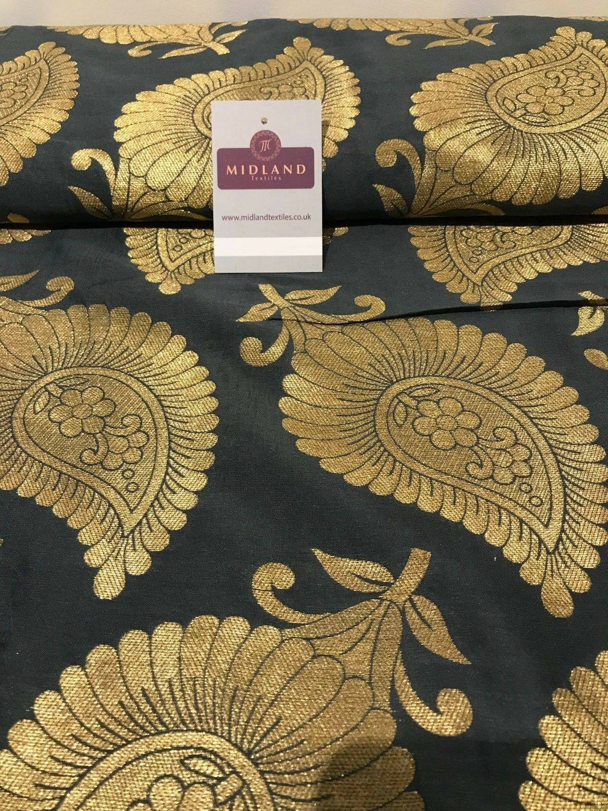 Gold Metallic Paisley Indian banarsi brocade Fabric 44' Wide M808 Mtex