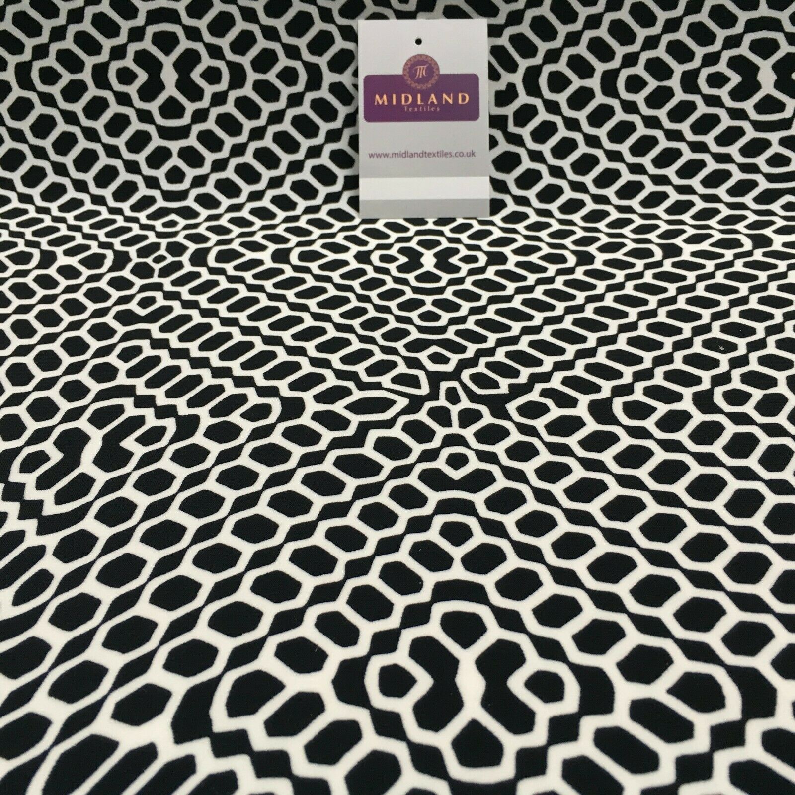 Black geometric Stretch Ity Spandex Dress Fabric 147 cm M1220-6 Mtex