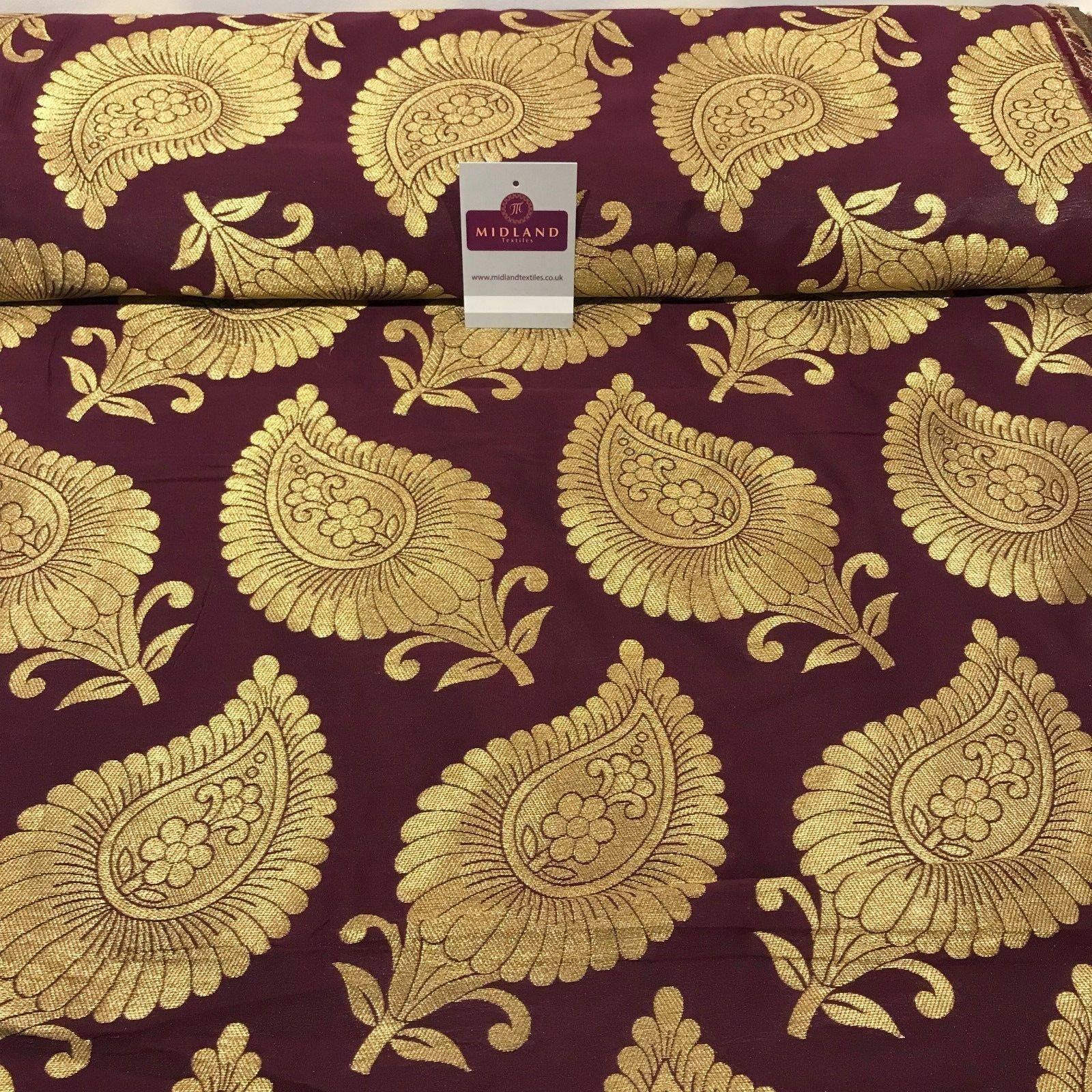 Gold Metallic Paisley Indian banarsi brocade Fabric 44' Wide M808 Mtex