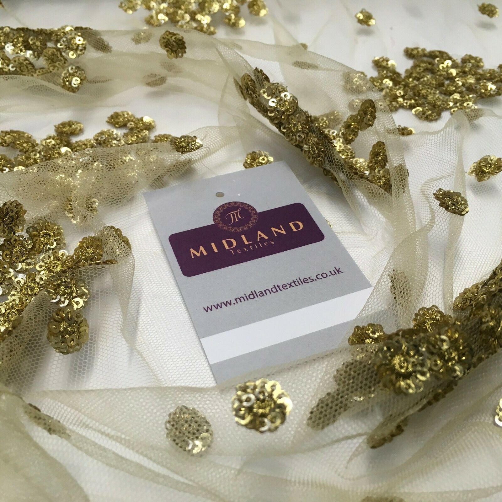 Gold Sequined Tulle net Wedding Dress fabric 100cm Wide Mtex MR1131