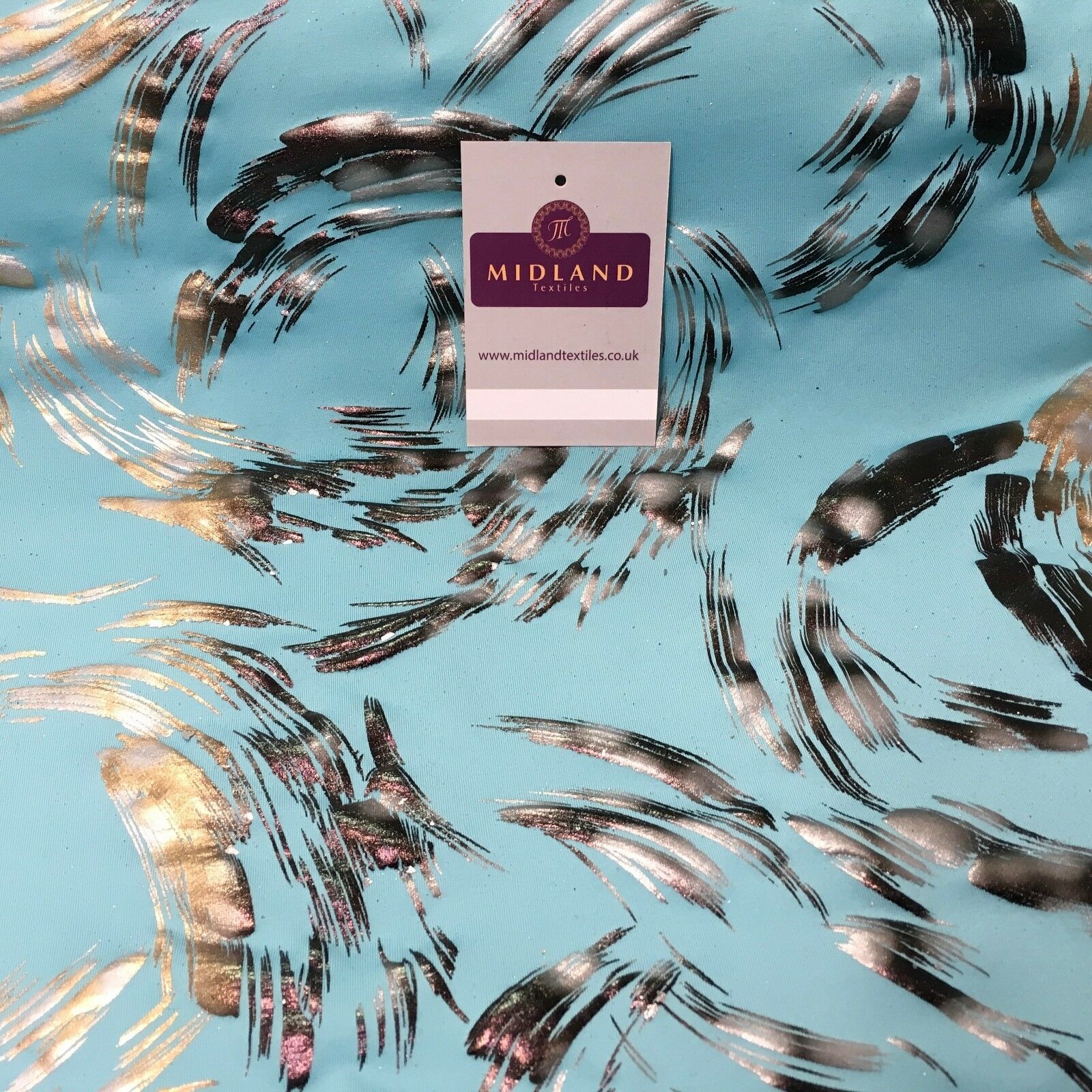 Aqua Bronze Spandex Jersey Foil Printed Dress fabric 58' Wide MU1024-1