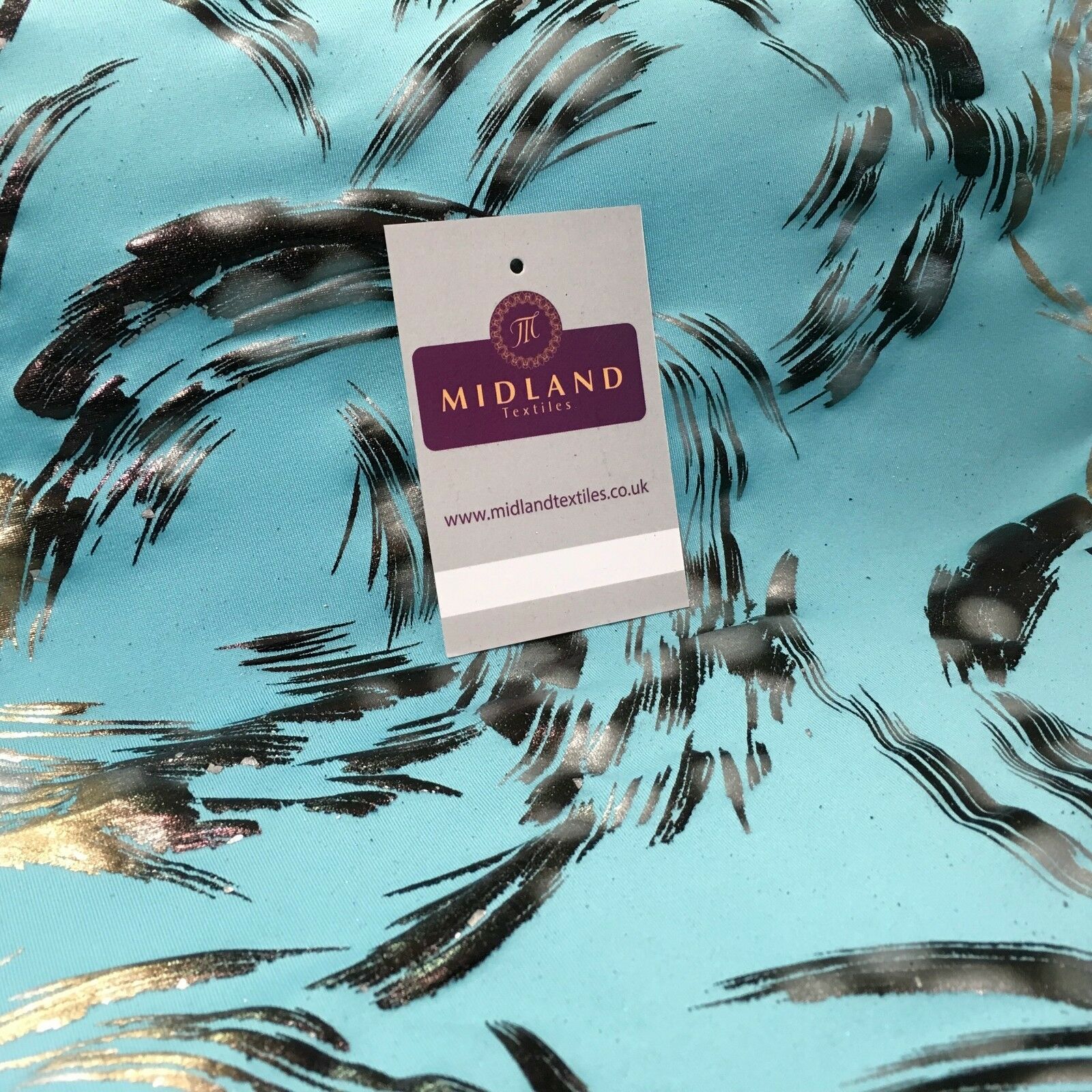 Aqua Bronze Spandex Jersey Foil Printed Dress fabric 58' Wide MU1024-1